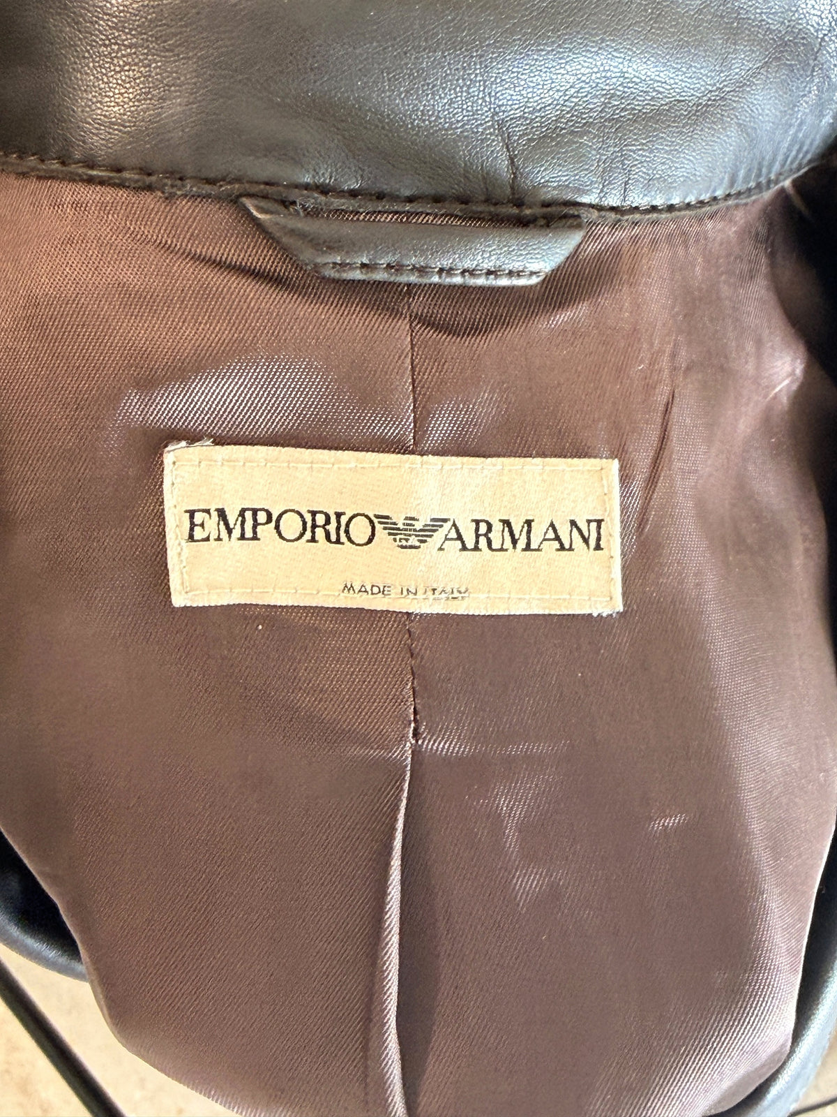 Emporio Armani Dark Brown Leather Blazer Size 10