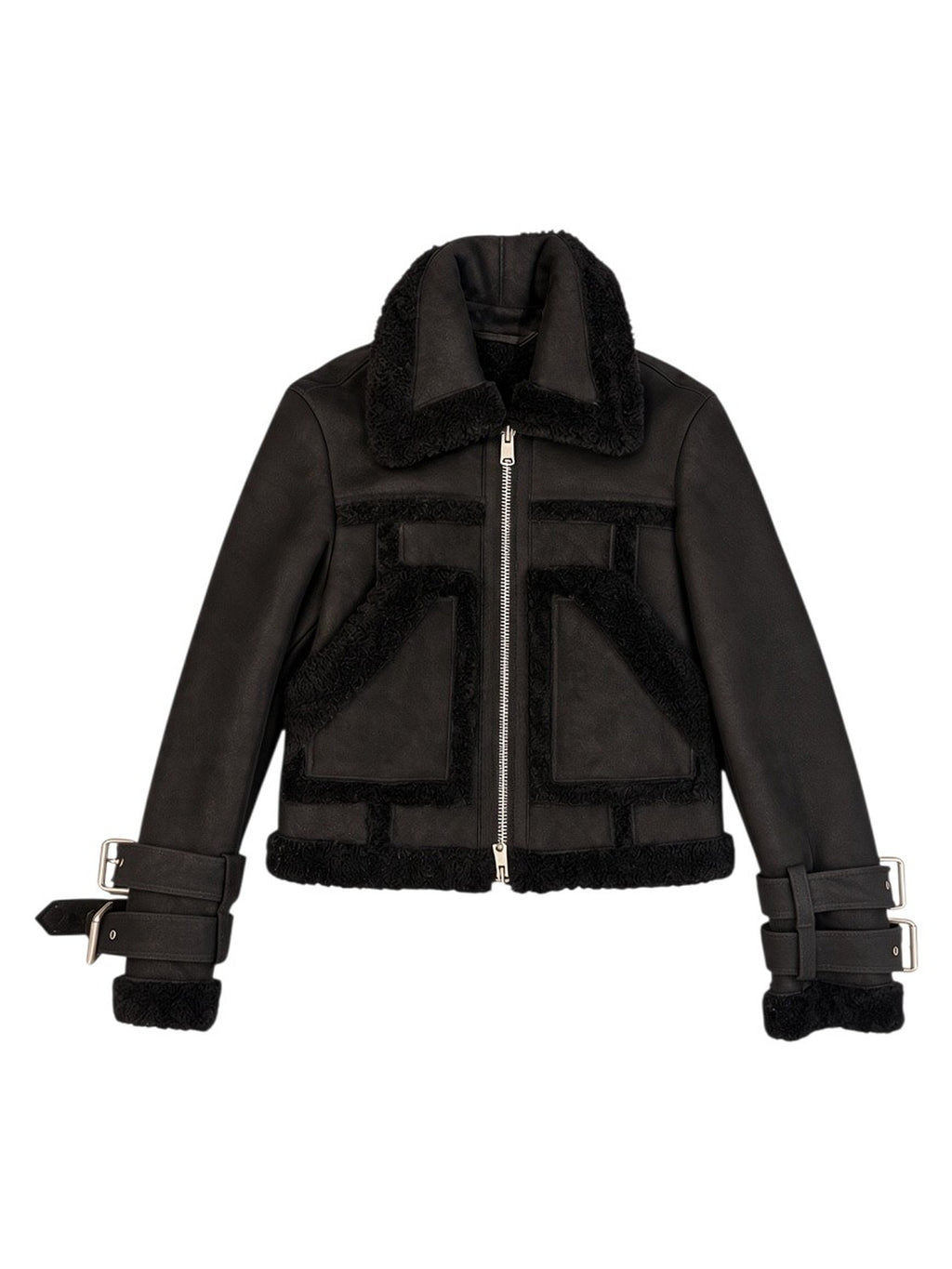 AllSaints Black Shearling Biker Jacket Size S