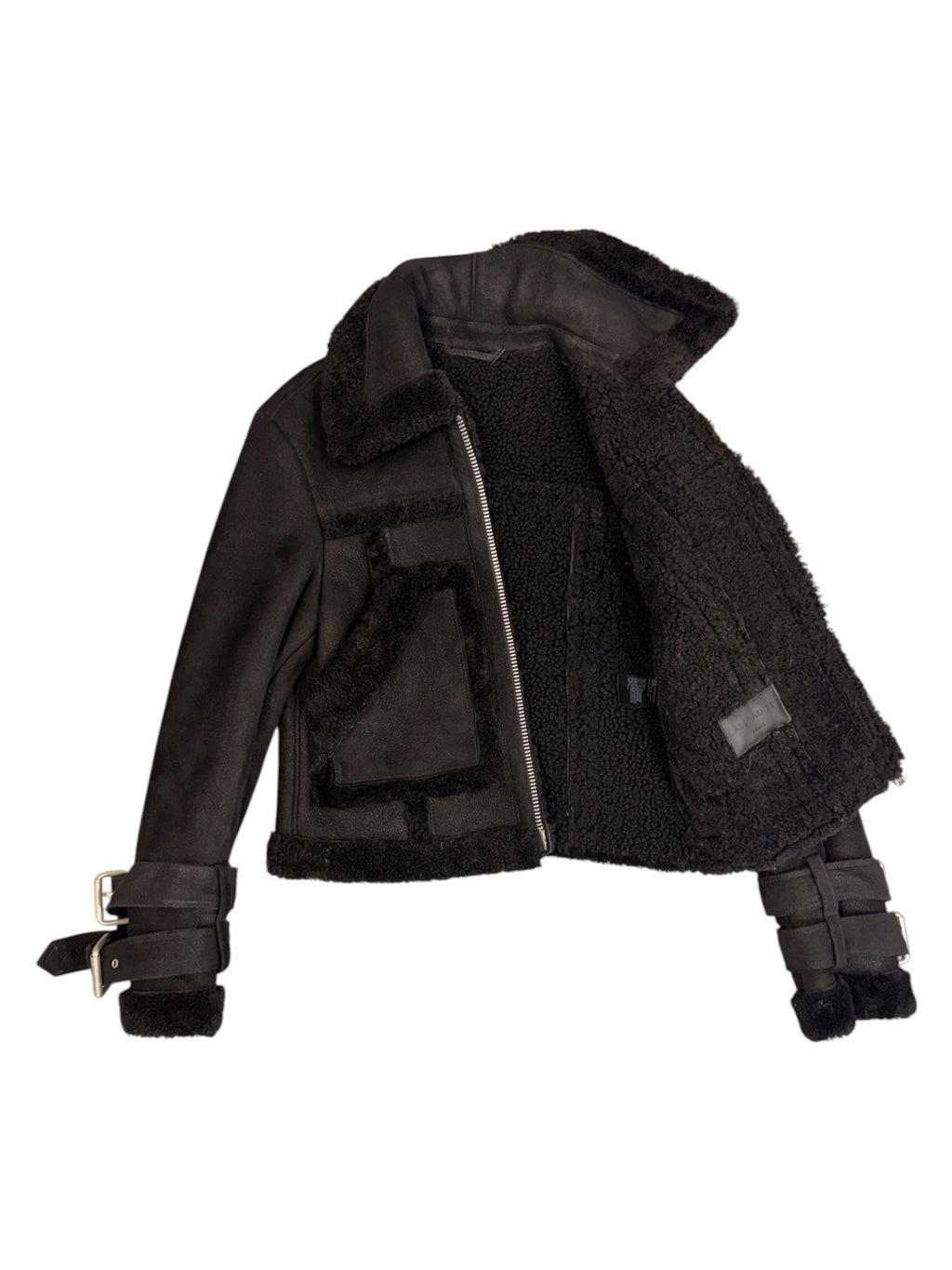 AllSaints Black Shearling Biker Jacket Size S