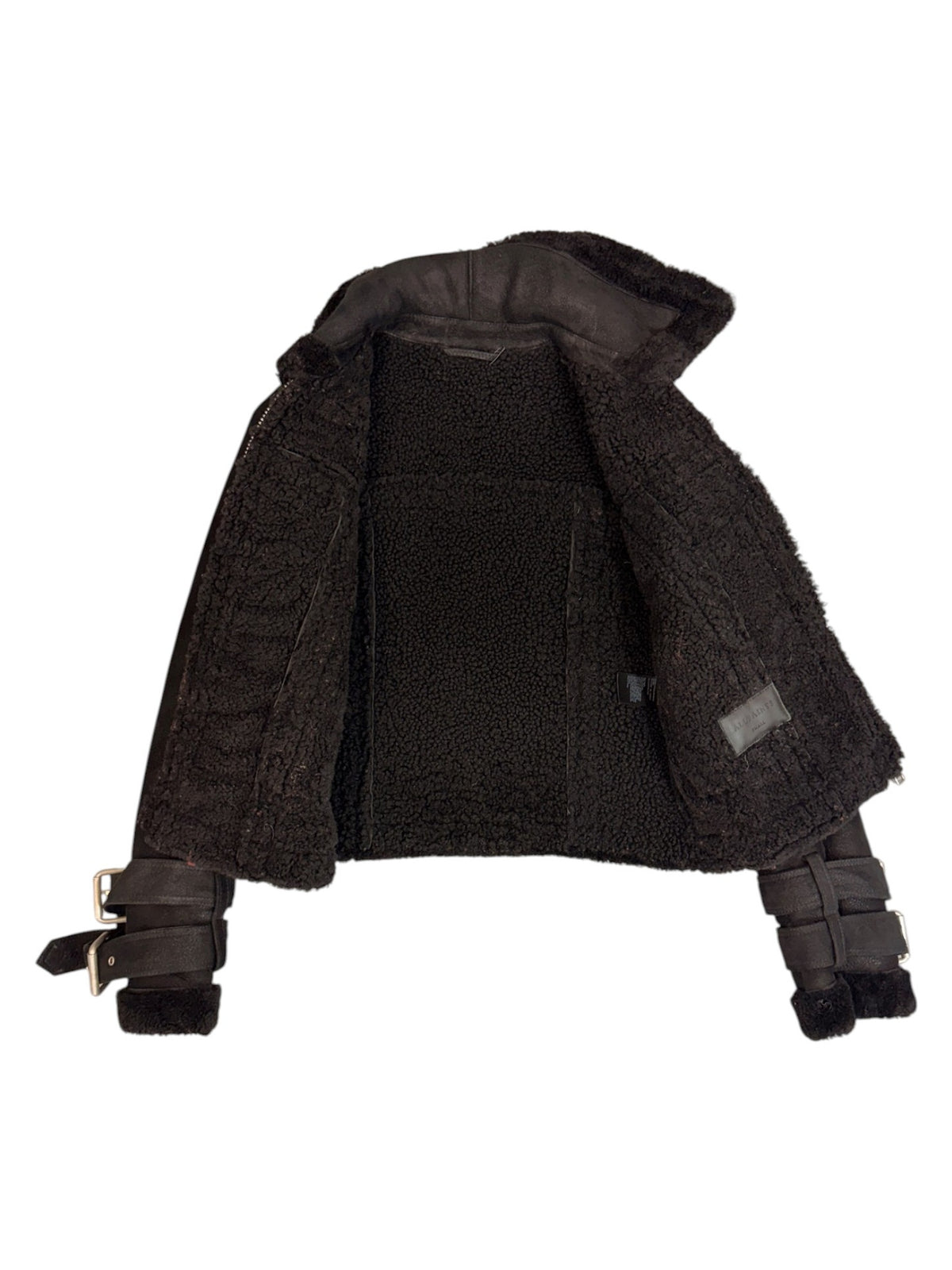 AllSaints Black Shearling Biker Jacket Size S