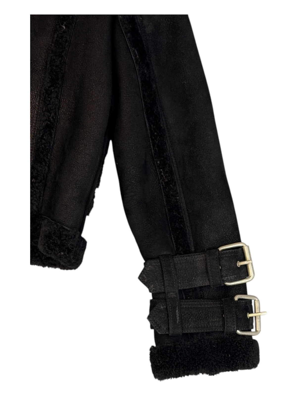 AllSaints Black Shearling Biker Jacket Size S