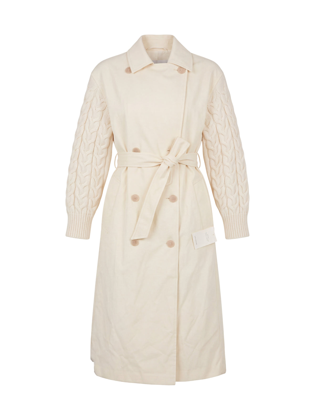 Max Mara Cream Knitted Sleeve Trench Coat Size 2