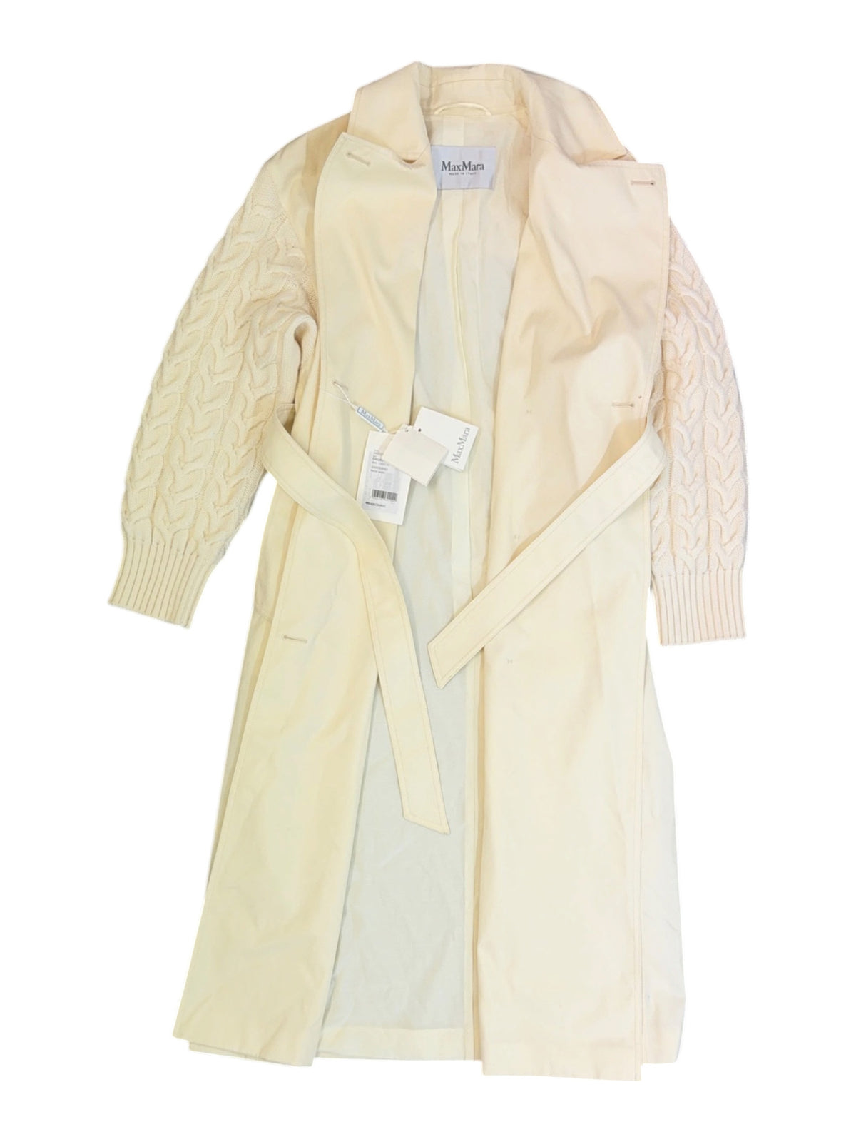 Max Mara Cream Knitted Sleeve Trench Coat Size 2