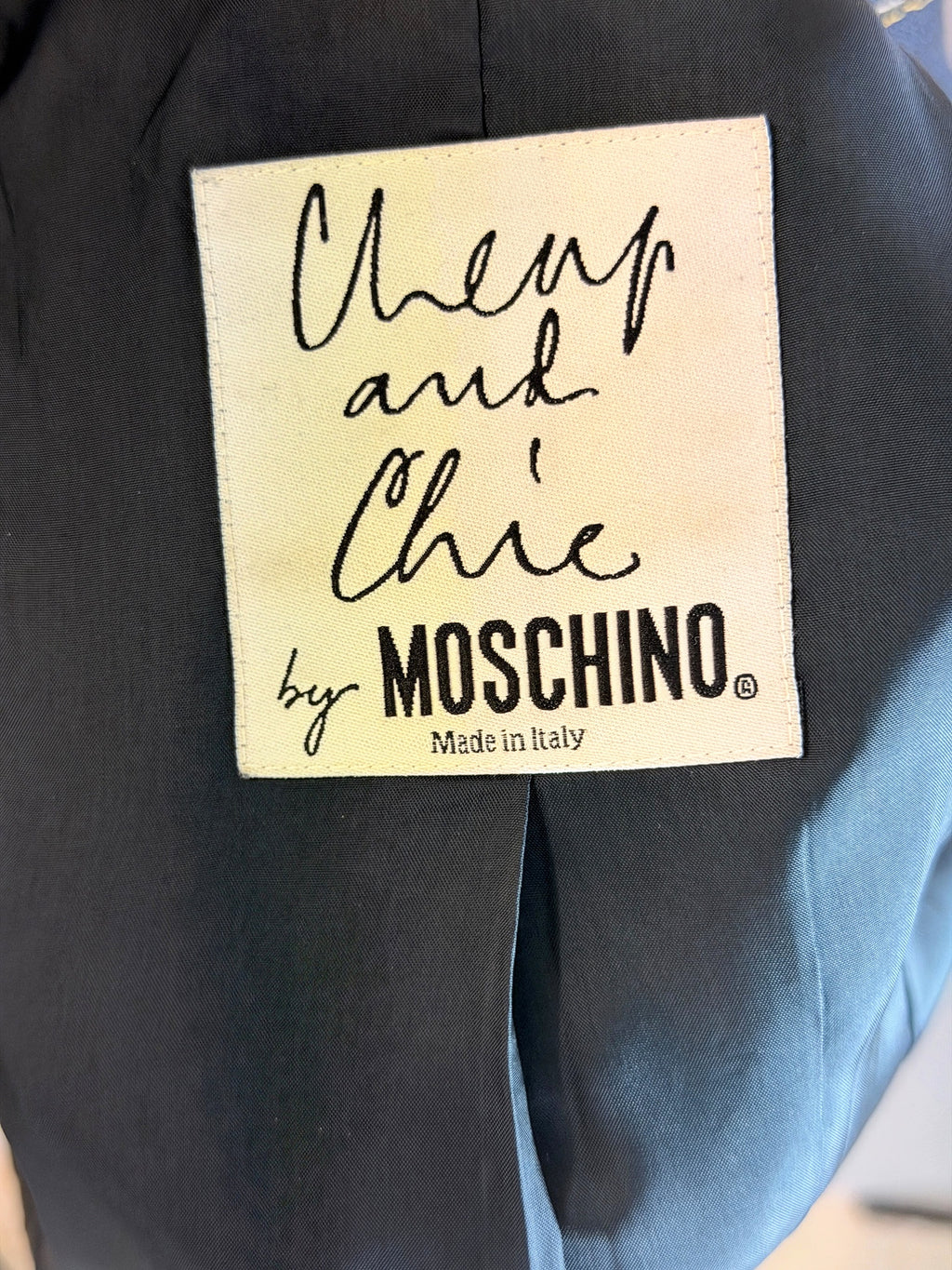 Moschino Cheap & Chic Navy Embroidered Linen Skirt Suit Size 8