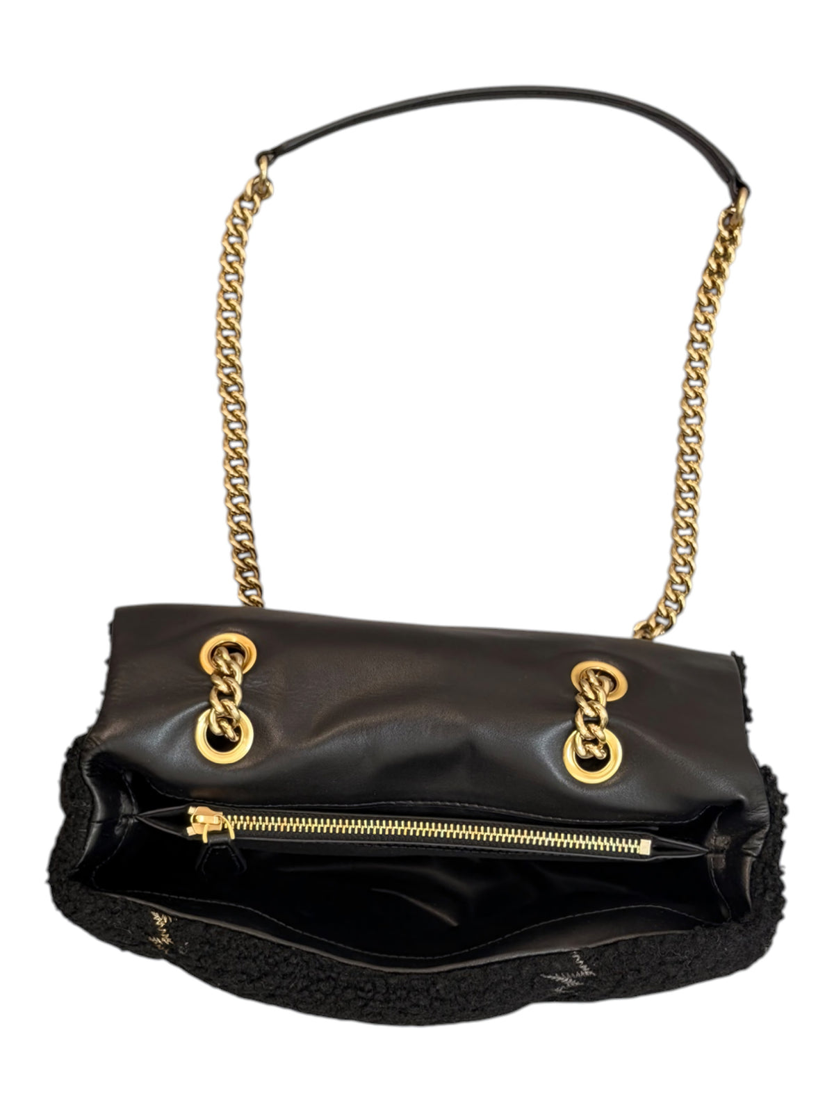 Pinko Black Love Bird Zig Zag Stitched Chain Bag