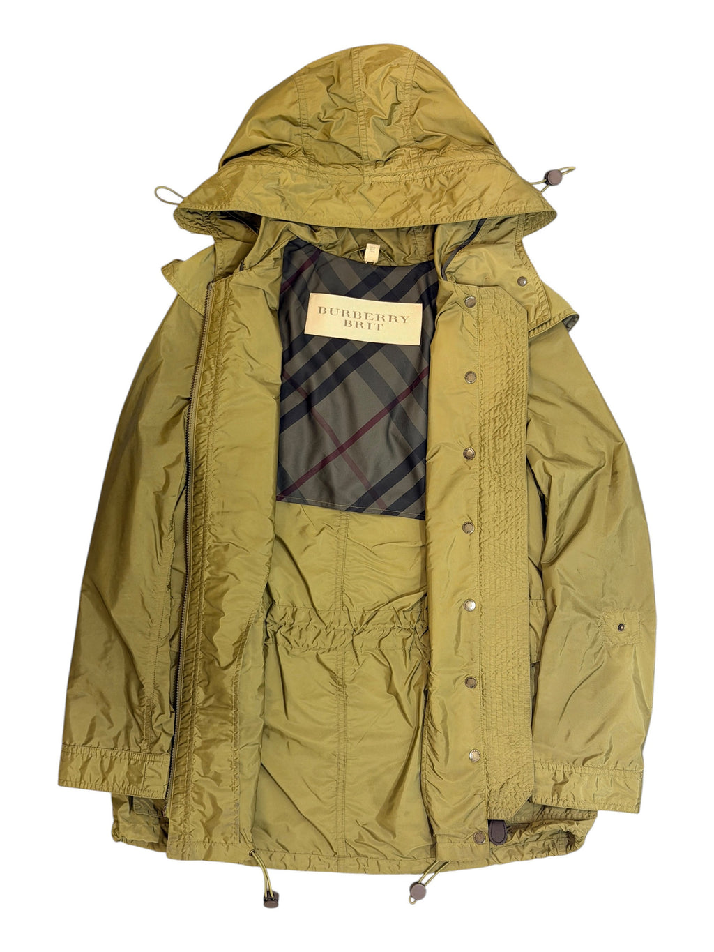 Burberry Brit Khaki Hooded Mac Jacket Size 8