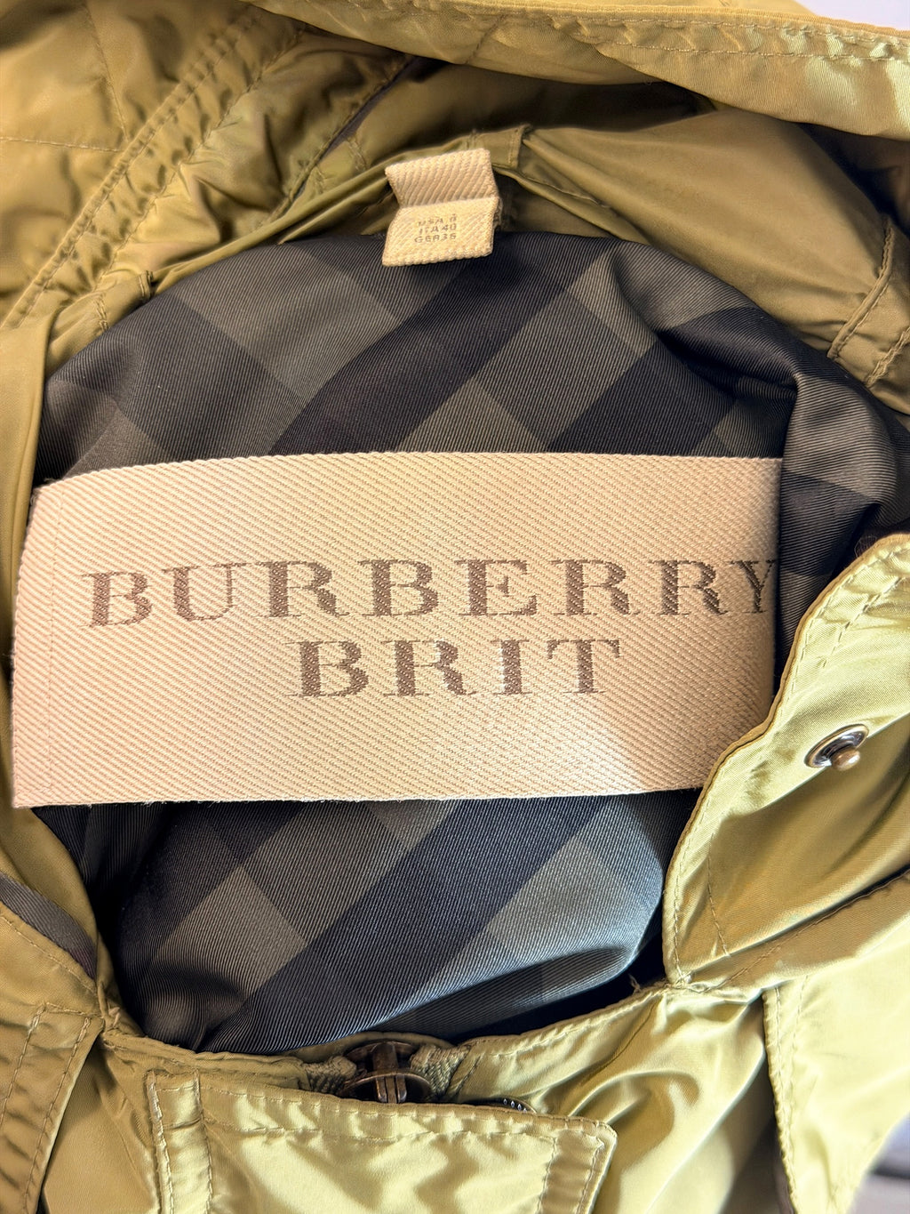 Burberry Brit Khaki Hooded Mac Jacket Size 8