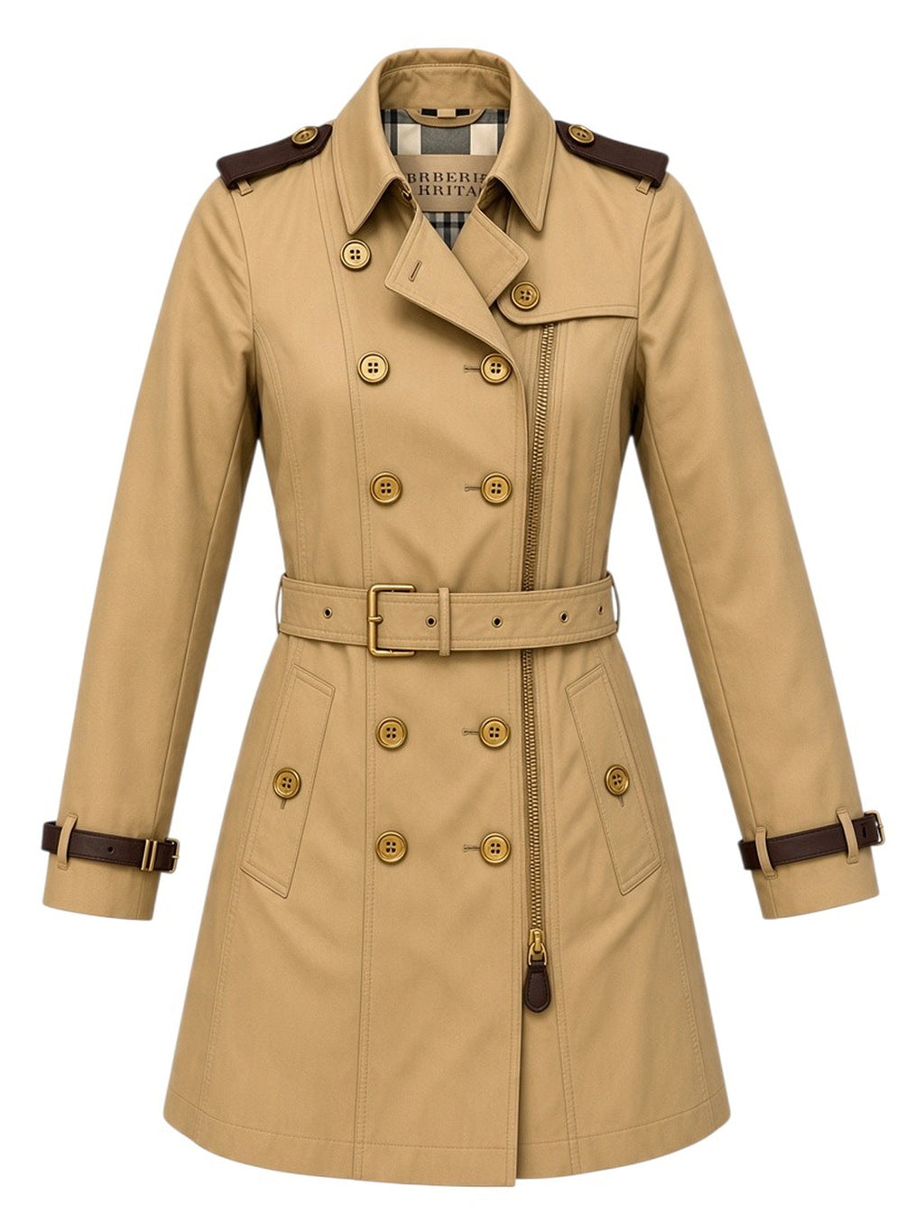 Burberry Brit Beige Leather Trim Trench Coat Size 8
