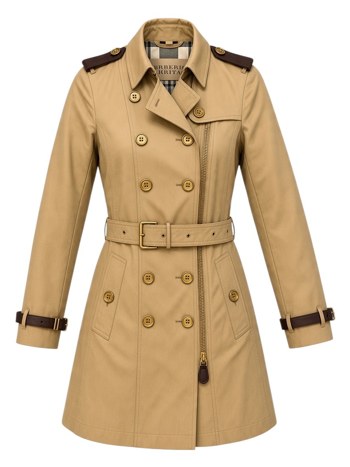 Burberry Brit Beige Leather Trim Trench Coat Size 8