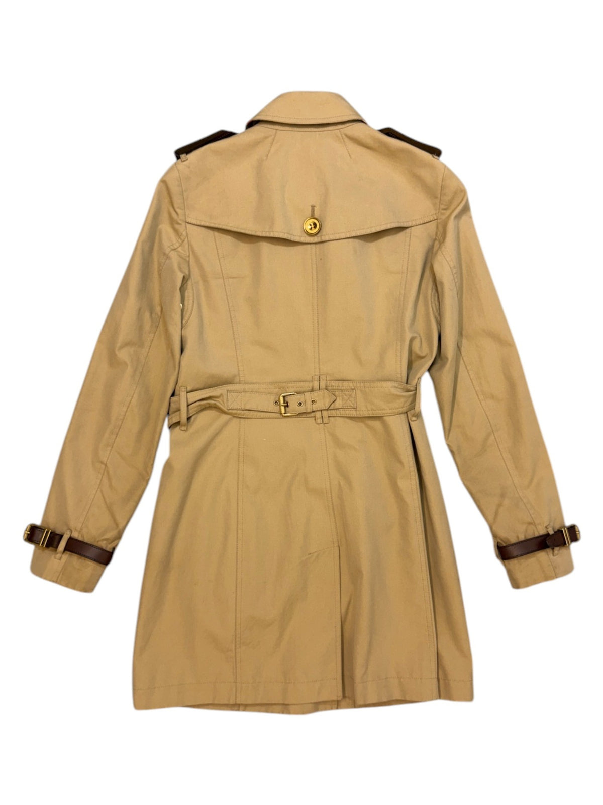 Burberry Brit Beige Leather Trim Trench Coat Size 8
