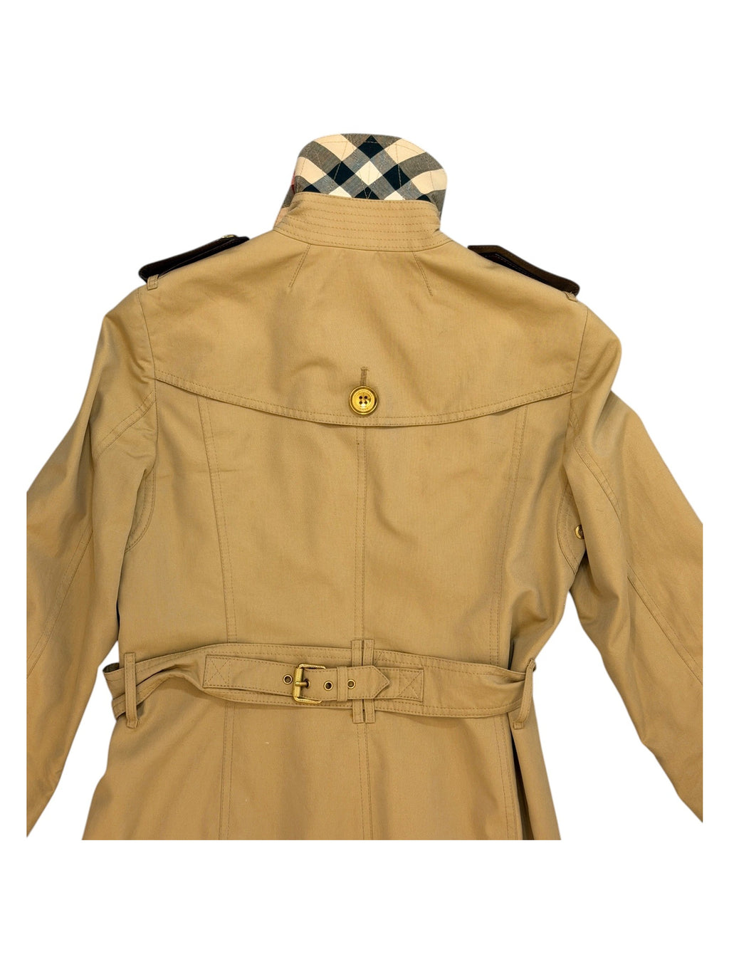 Burberry Brit Beige Leather Trim Trench Coat Size 8