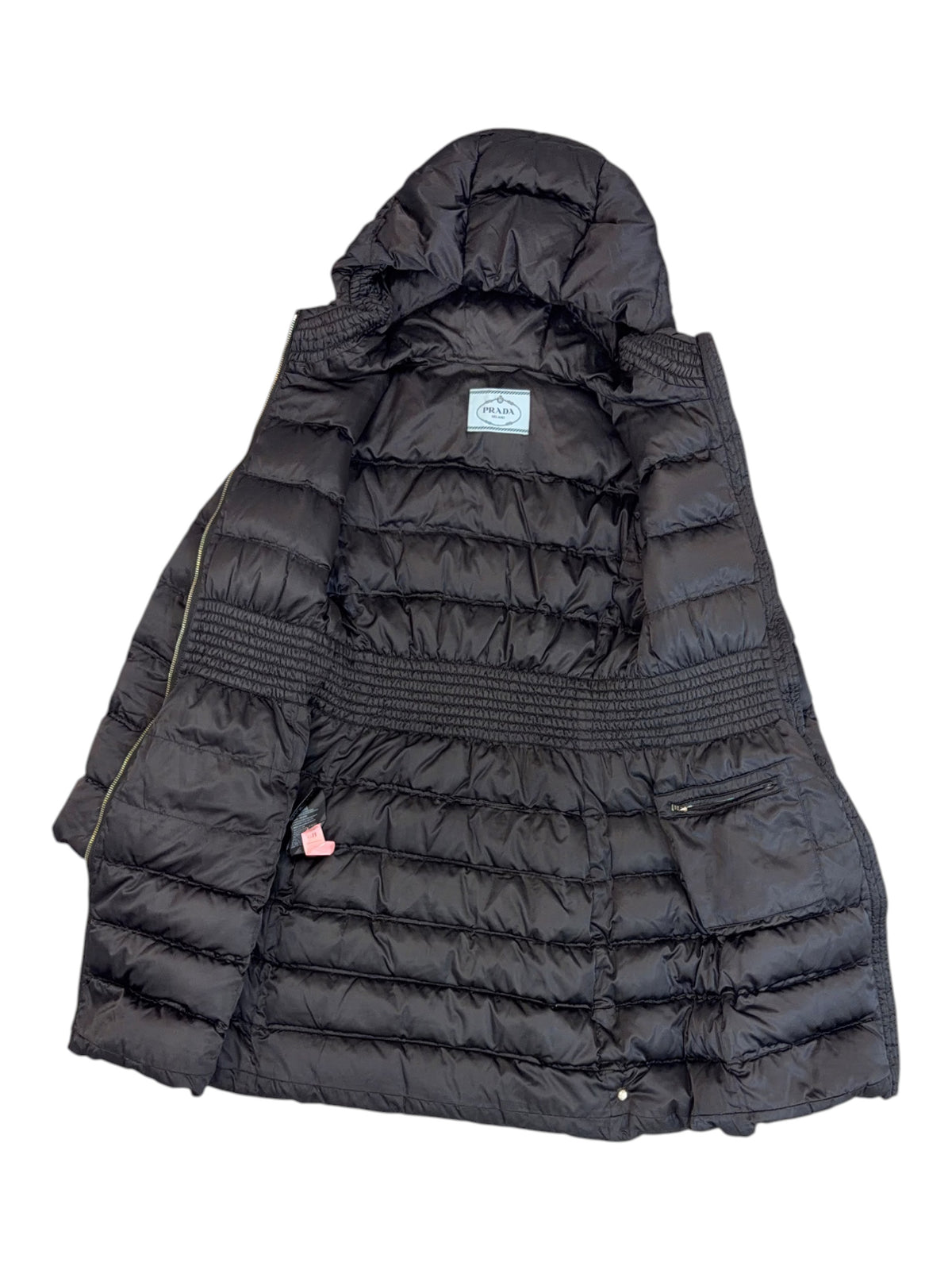 Prada Black Padded Hooded Coat Size 8