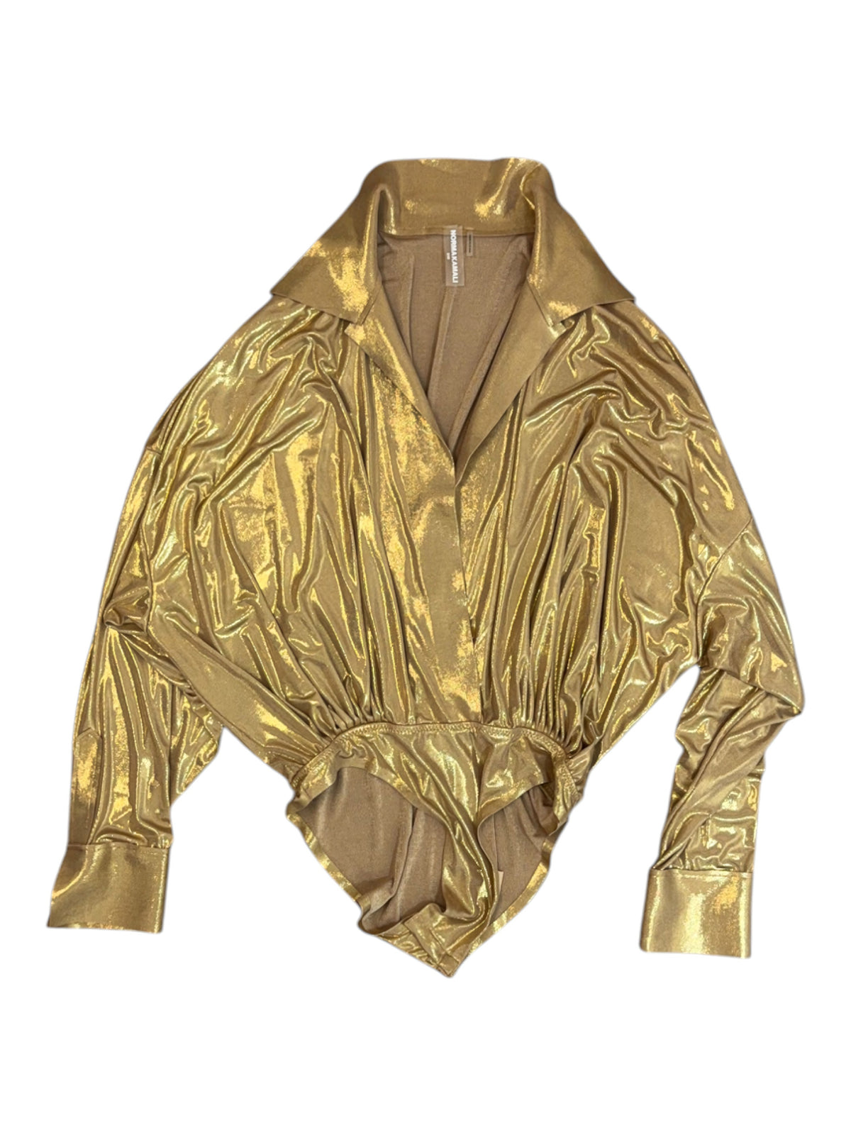 Norma Kamali Gold Metallic Bodysuit & Trousers Set Size S