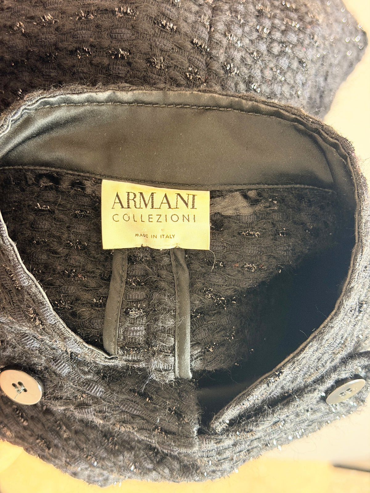 Armani Collezioni Black Shimmer Bouclé Jacket Size 14