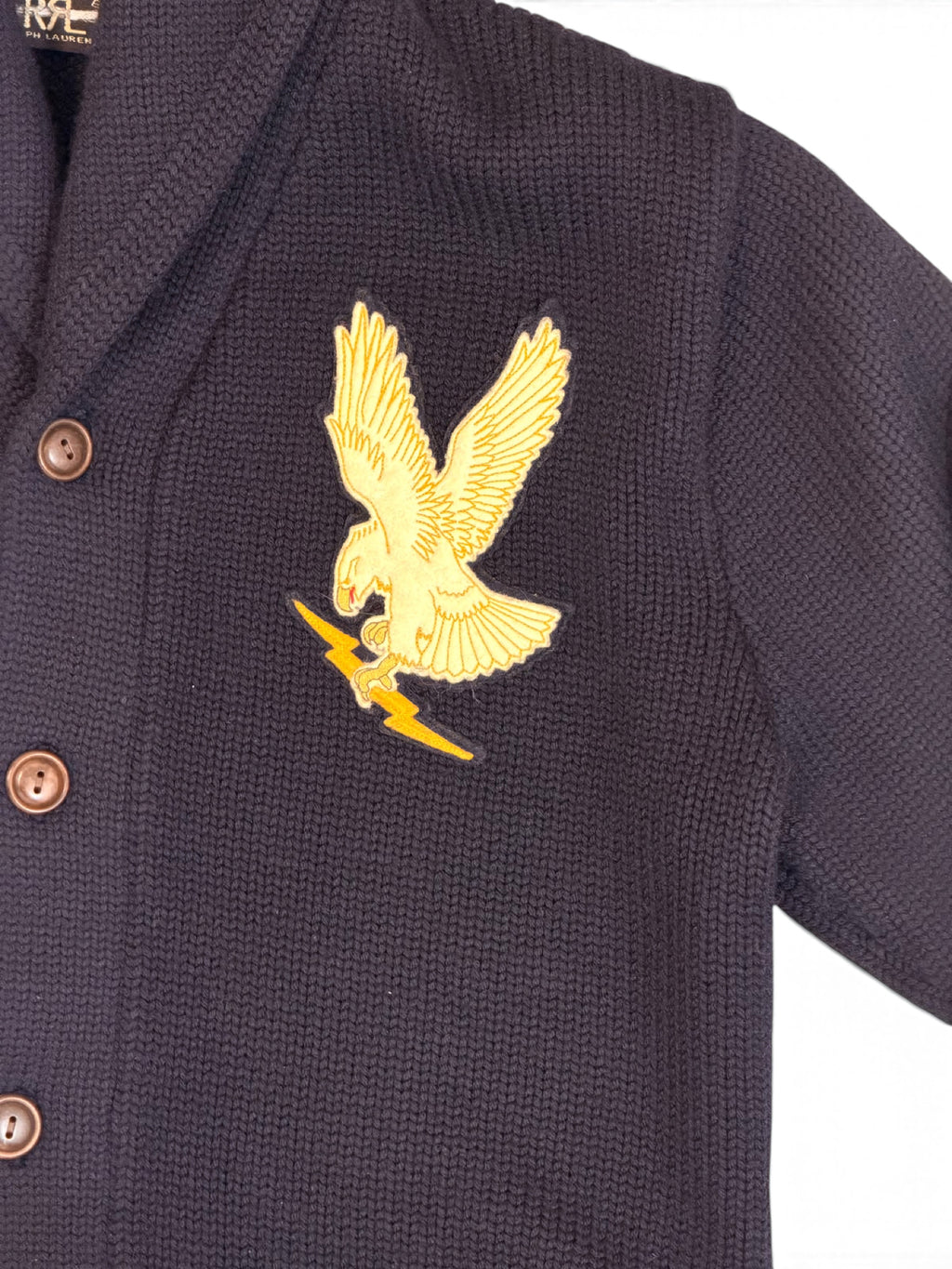 RRL Navy Patch Logo Shawl Collar Cardigan Size L