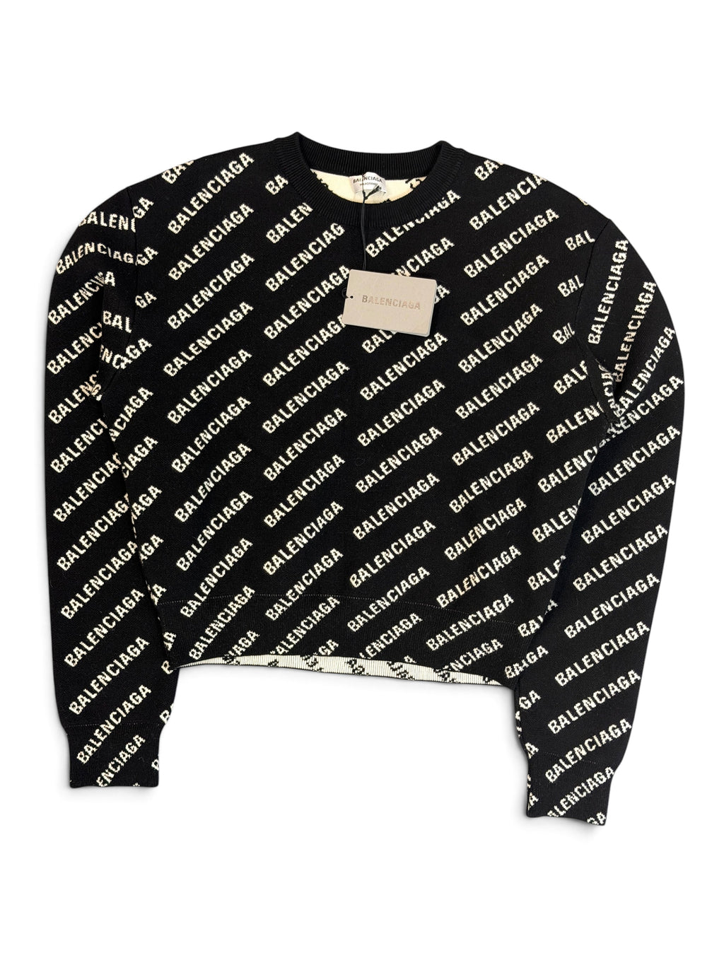 Balenciaga Black & White Logo Cropped Jumper Size M