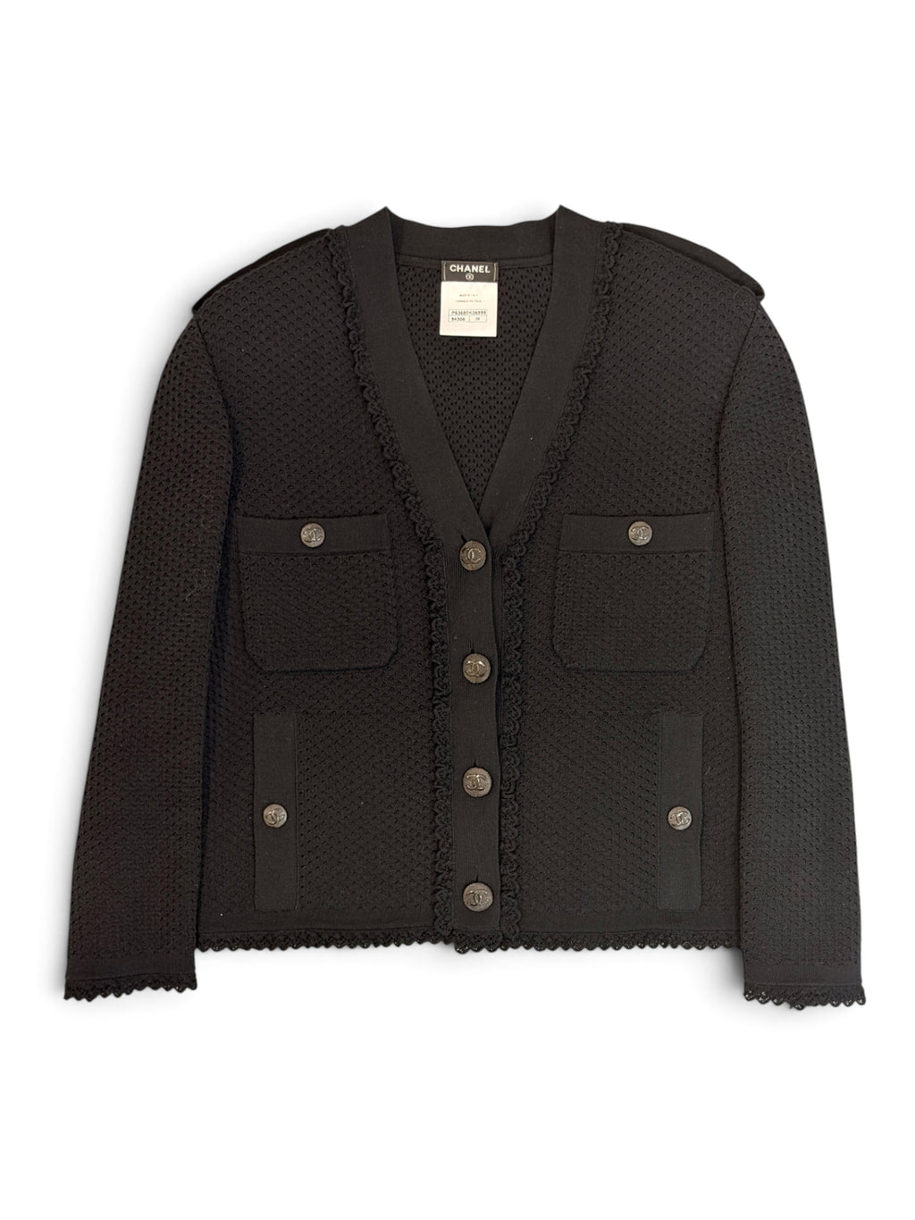 Chanel Black Scalloped Trim Cardigan Size 8
