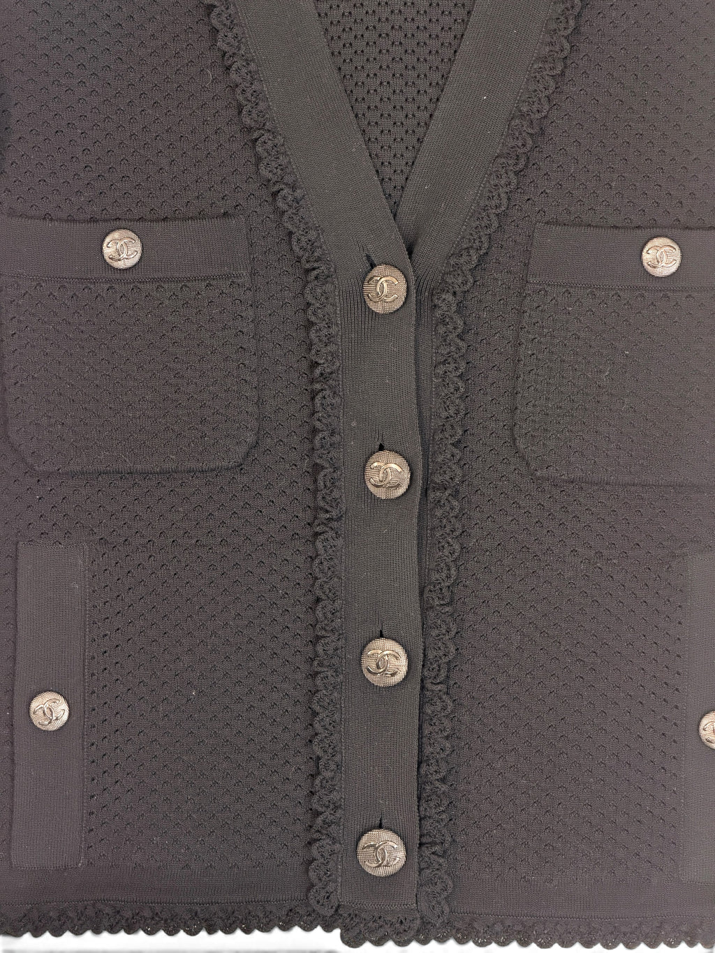 Chanel Black Scalloped Trim Cardigan Size 8
