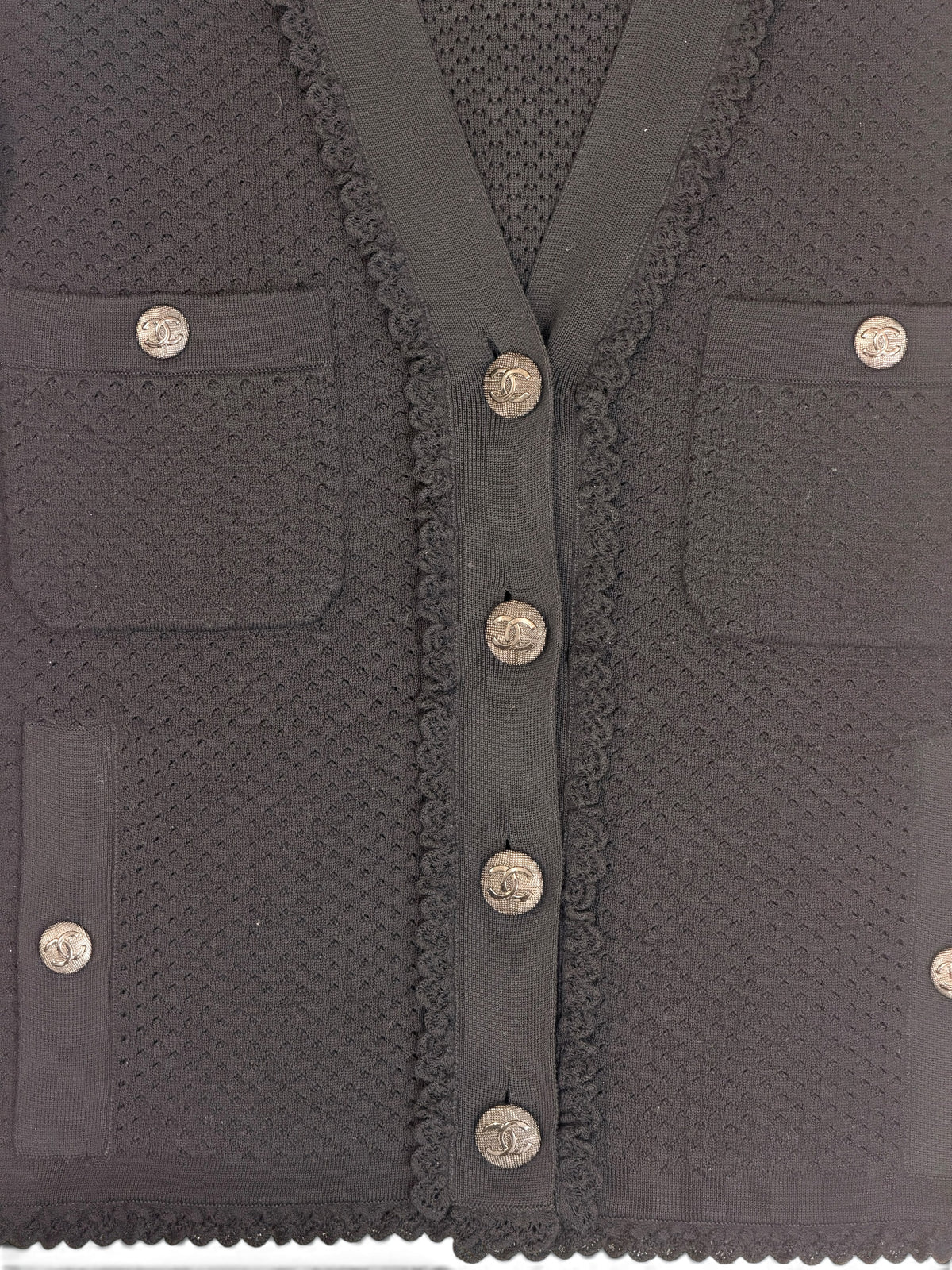 Chanel Black Scalloped Trim Cardigan Size 8
