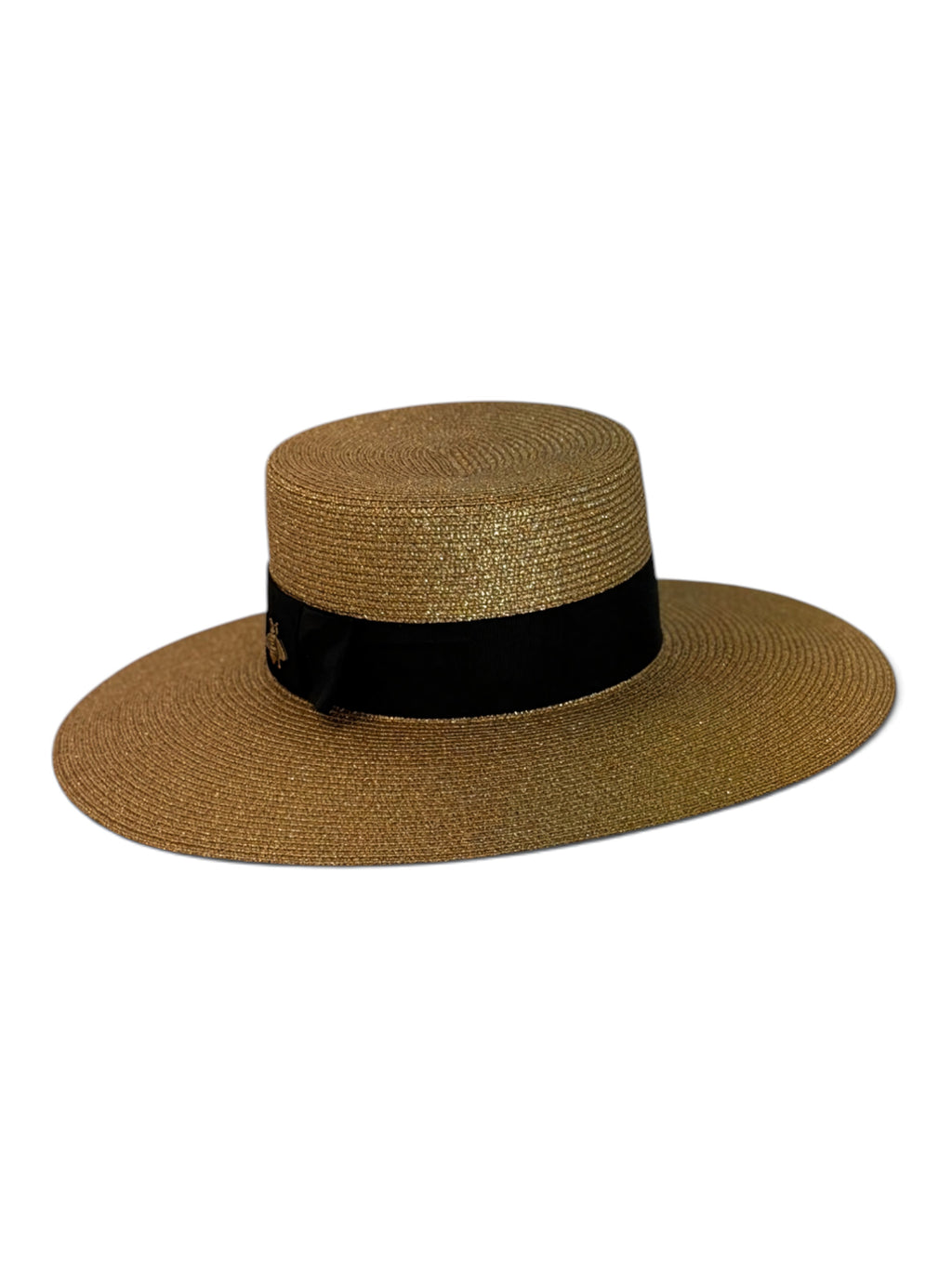 Gucci Gold Lamé Bee Boater Hat XS