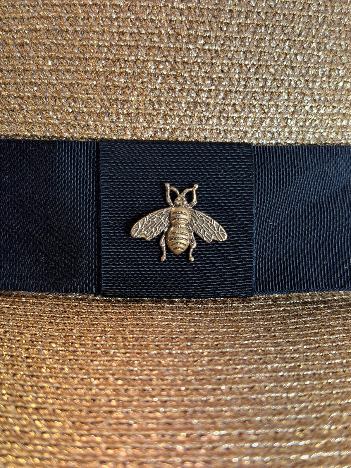 Gucci Gold Lamé Bee Boater Hat XS