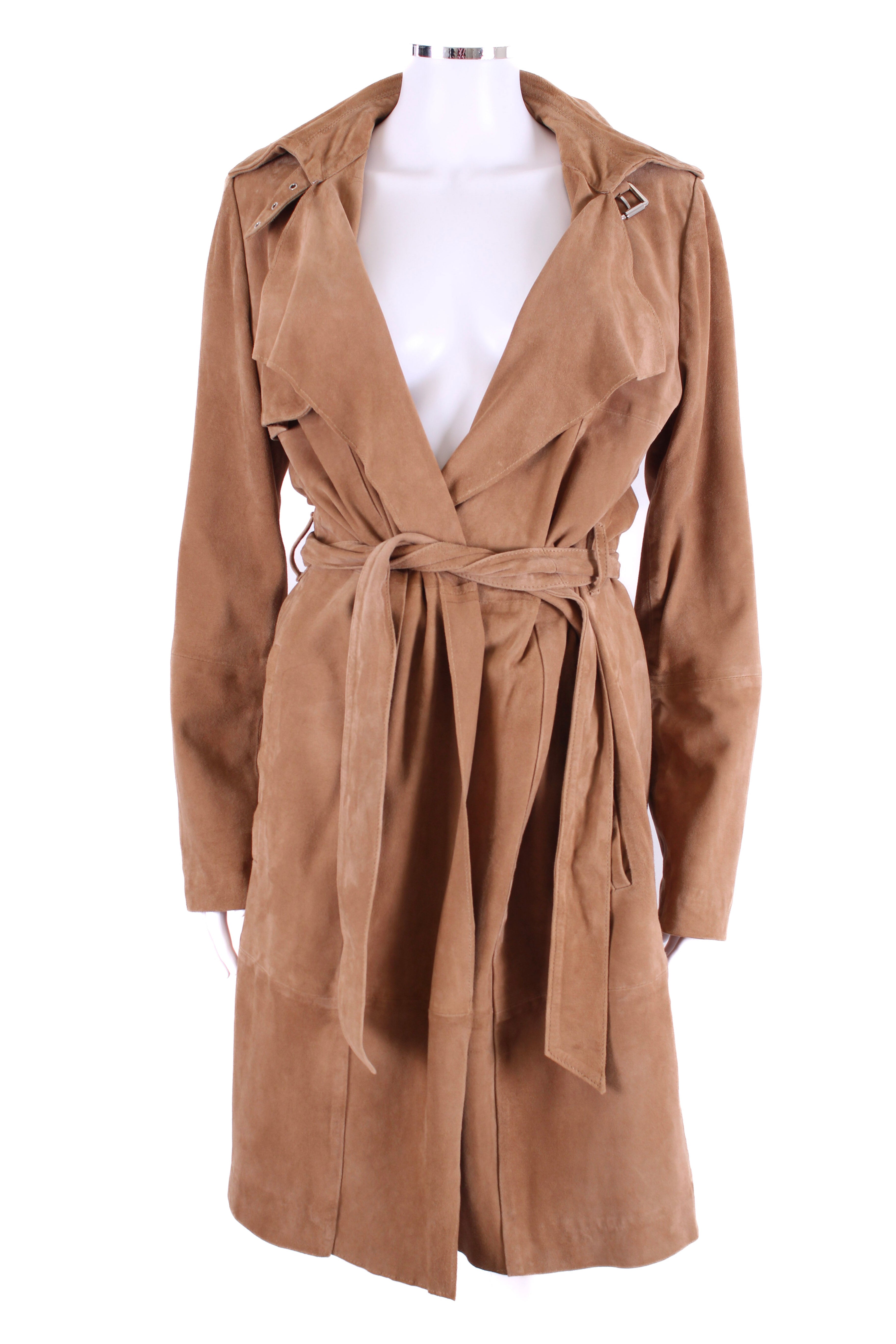 Oui Suede Trench Coat Tan 12