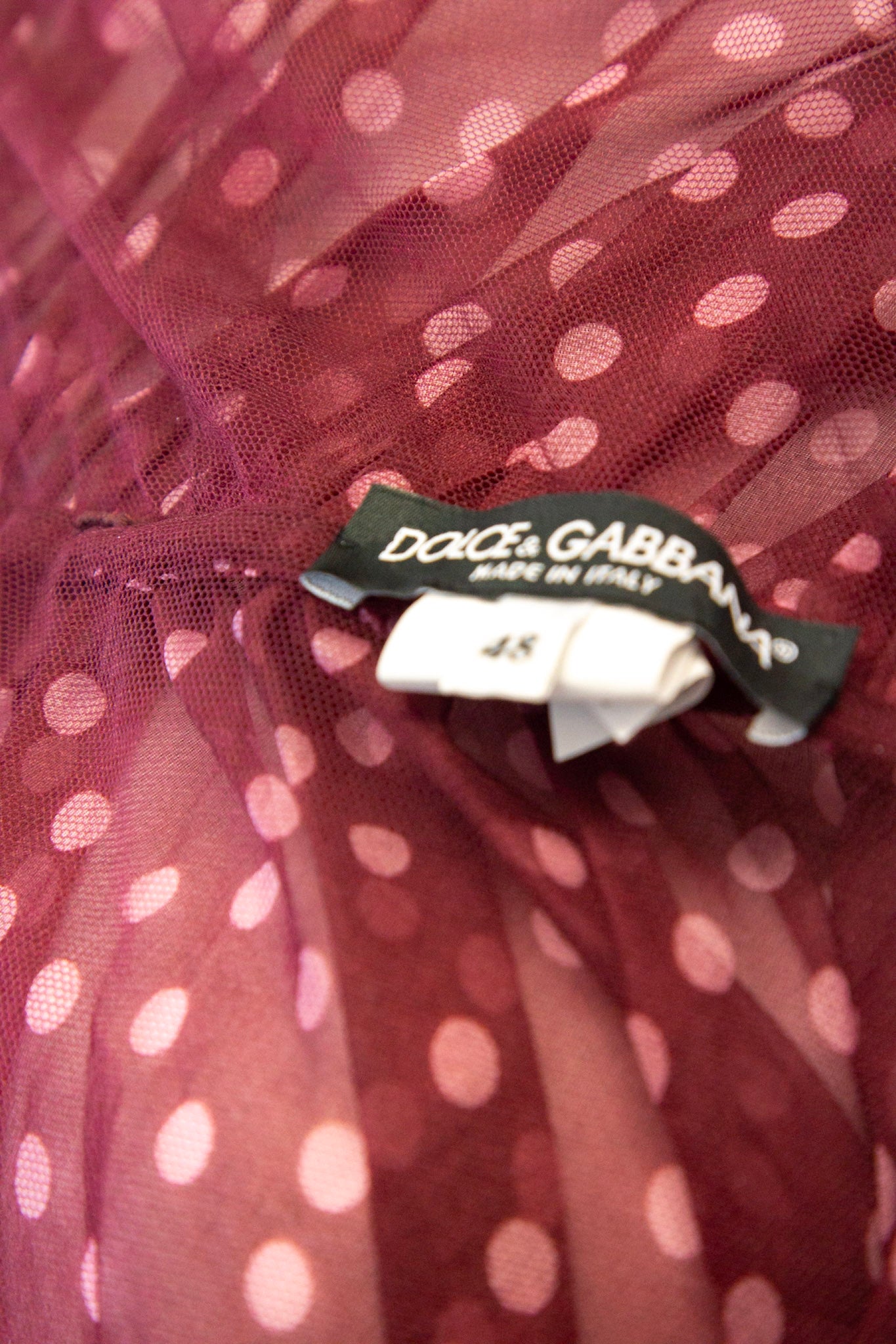 Dolce & Gabbana L/S Ruffle Polka Dot Wrap Blouse Burgundy/ Pink L