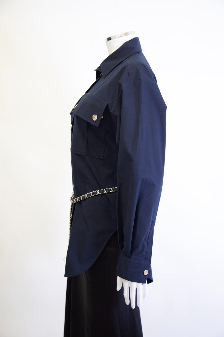 Maje L/S Chain Belt Shirt Navy S