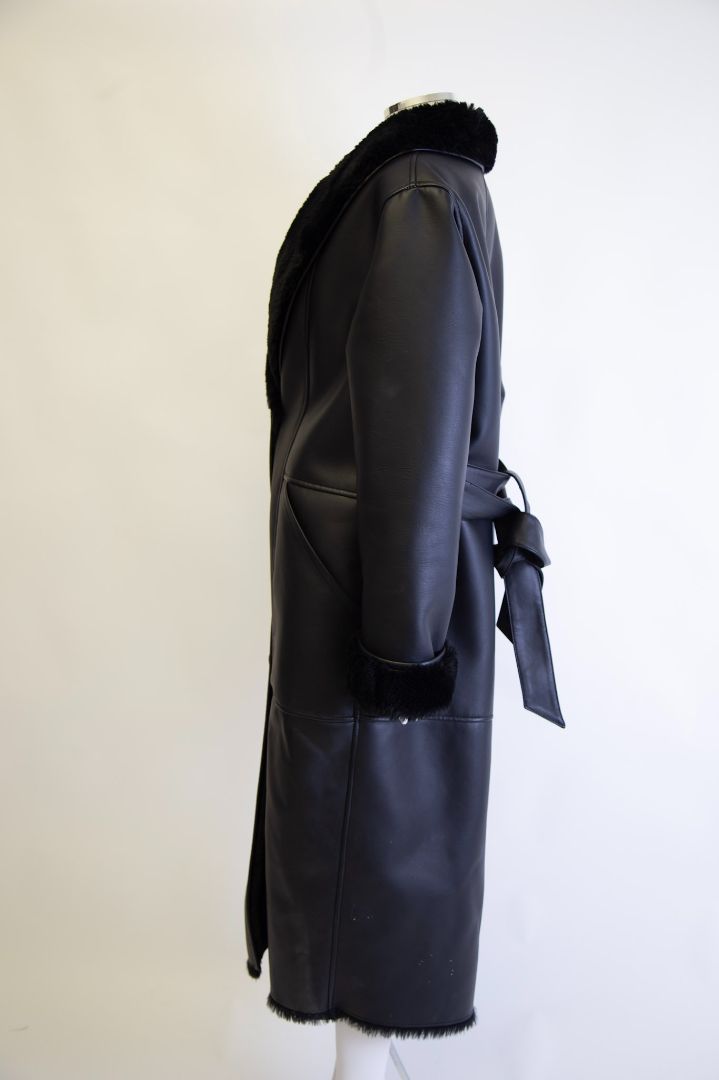 Eaves Fur lined faux leather long coat Black M