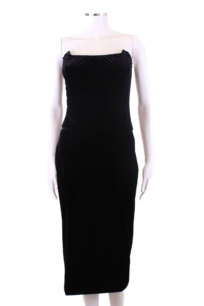Dolce & Gabbana Strapless Velvet Corset Midi Dress Black 10