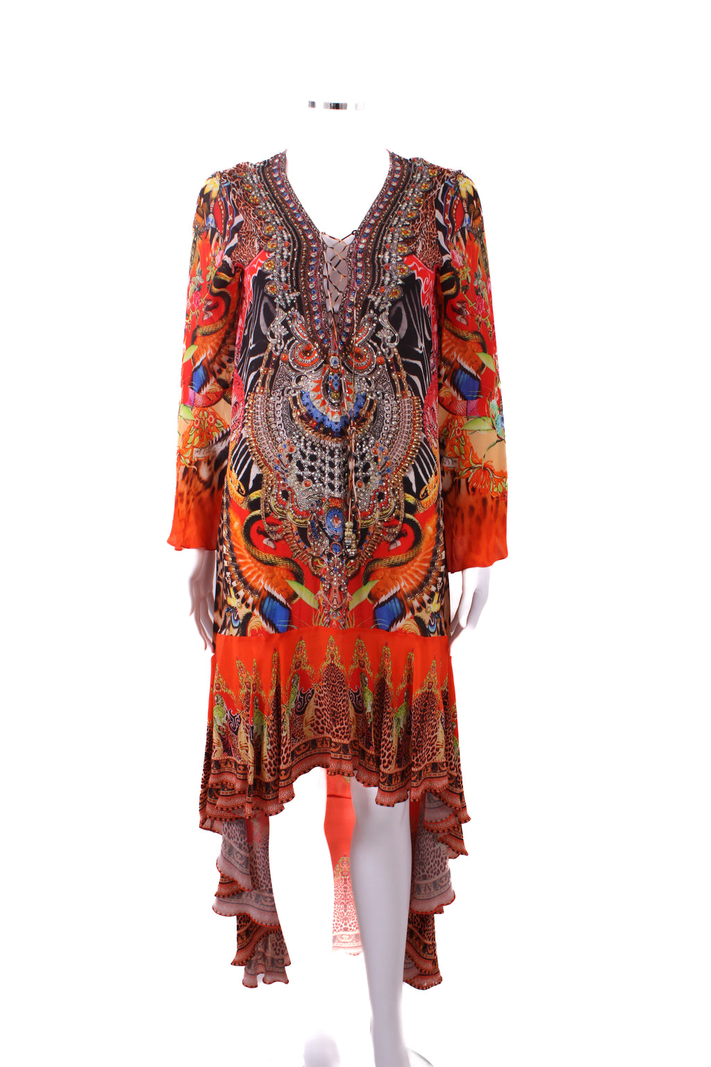 Czarina L/S High Low Crystal Dress Orange M