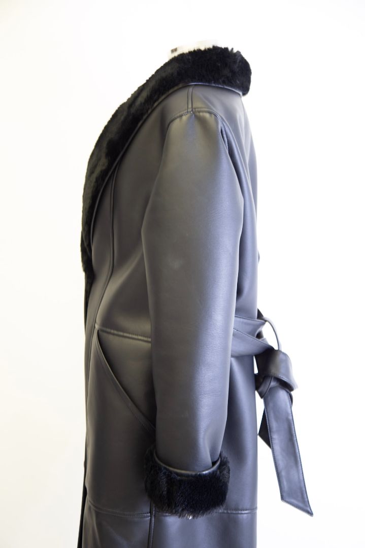 Eaves Fur lined faux leather long coat Black M
