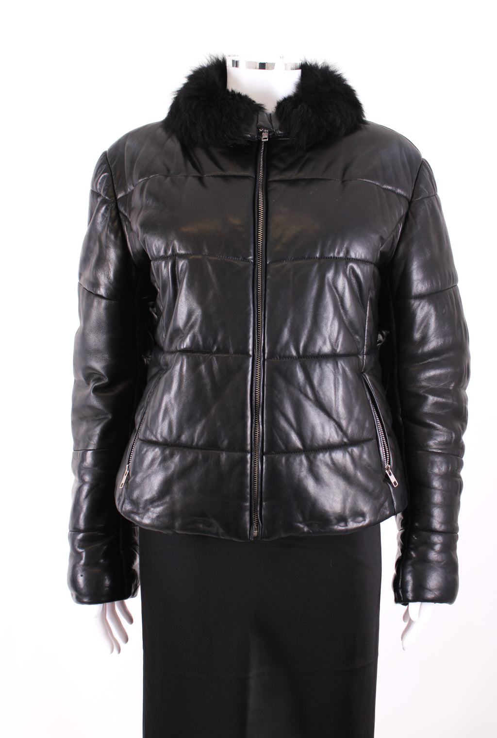Padded Leather Jacket Black S