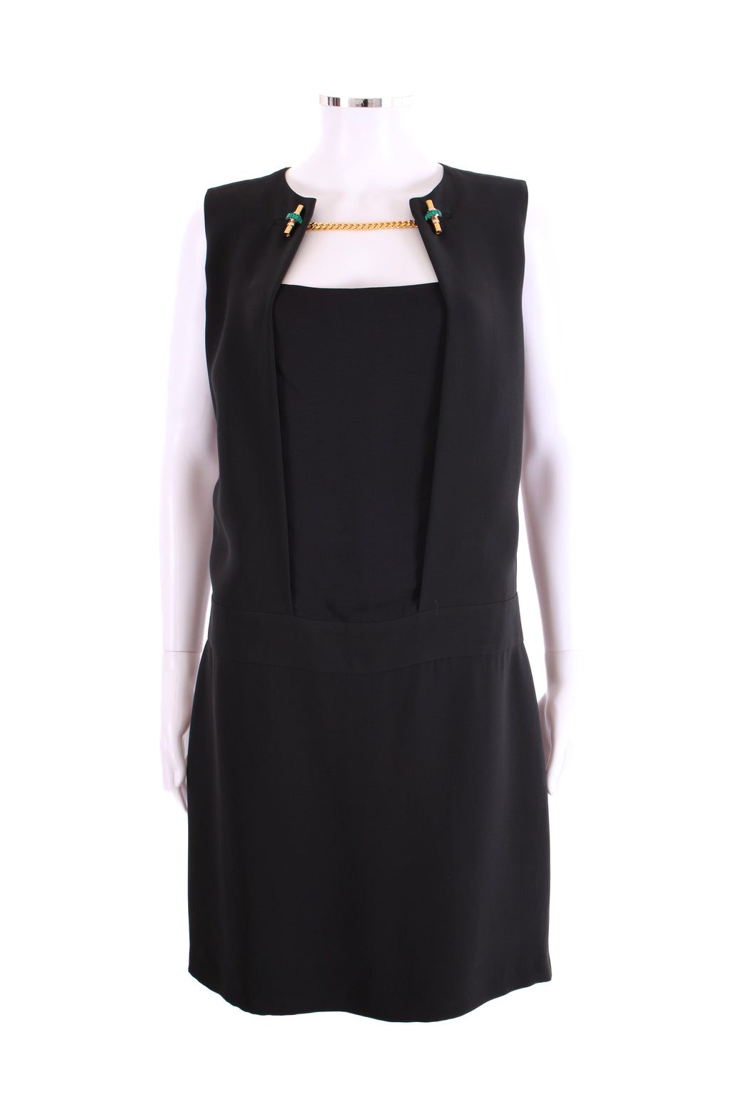 Gucci Silk Gold/Gem Chain Detailed Dress Black 42