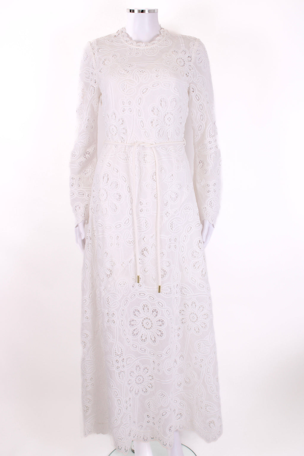 Zimmermann L/S Lace Rope Belt Dress White S