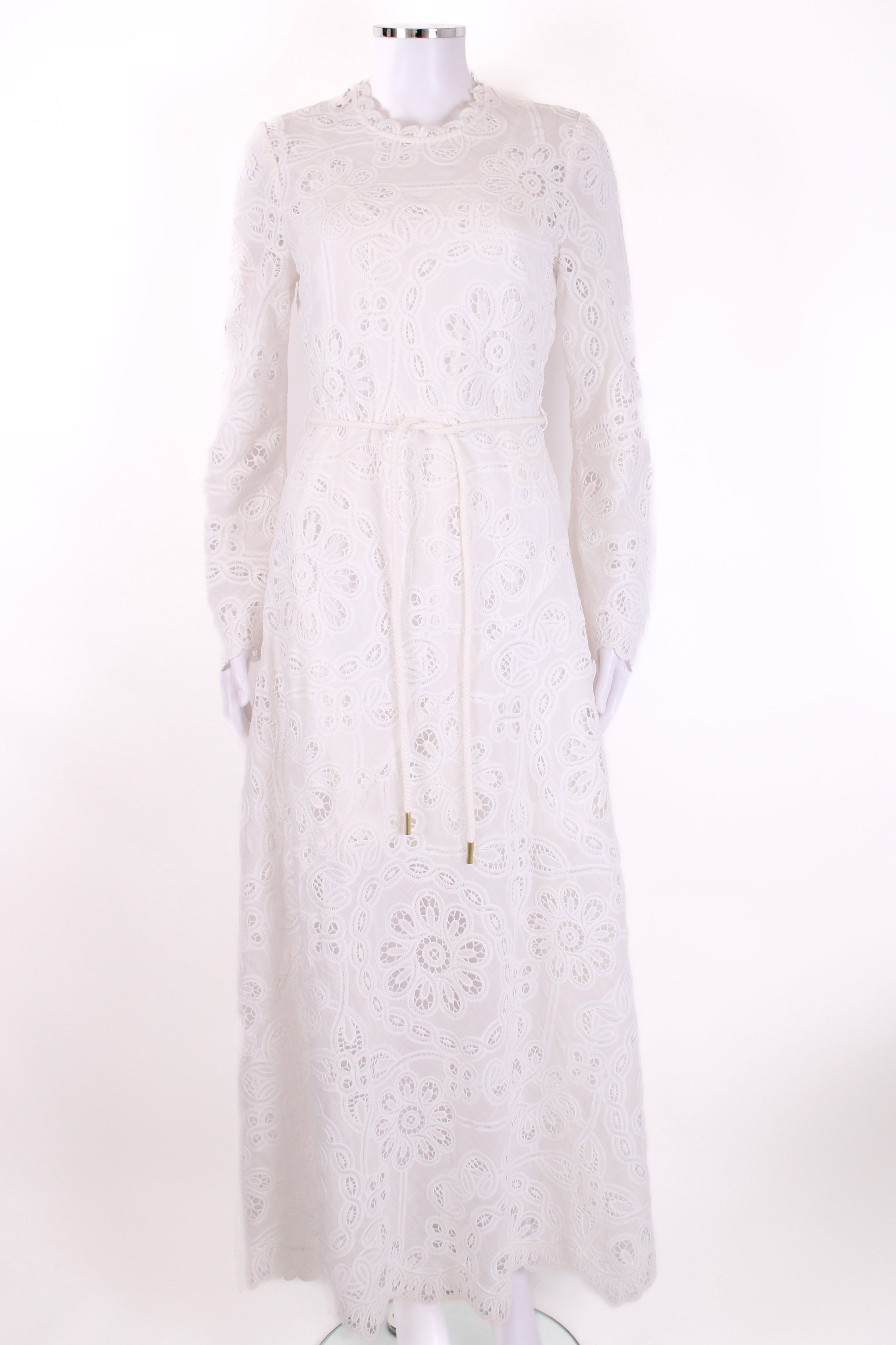 Zimmermann L/S Lace Rope Belt Dress White S