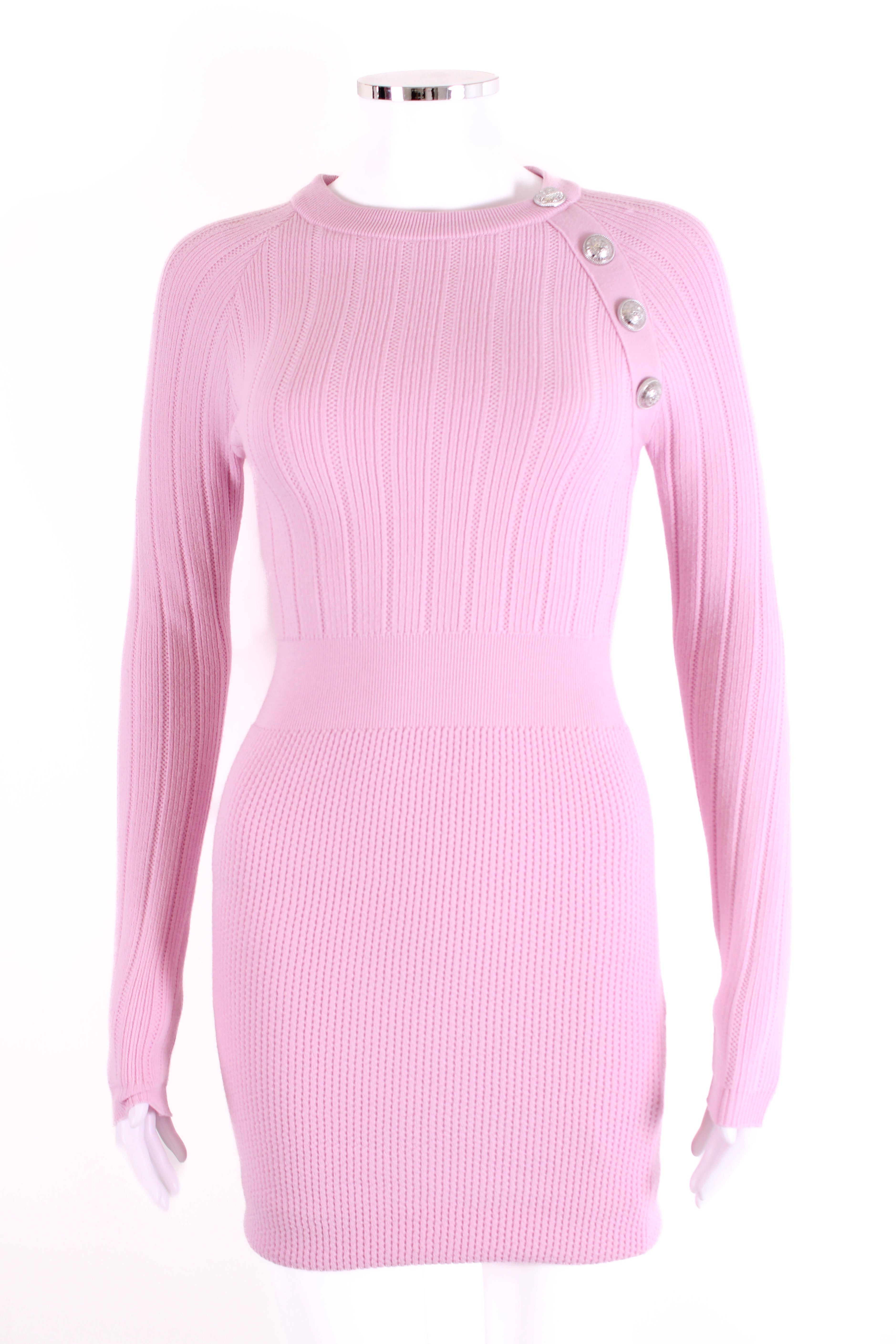 Balmain L/S Knit Button Dress Pink 6