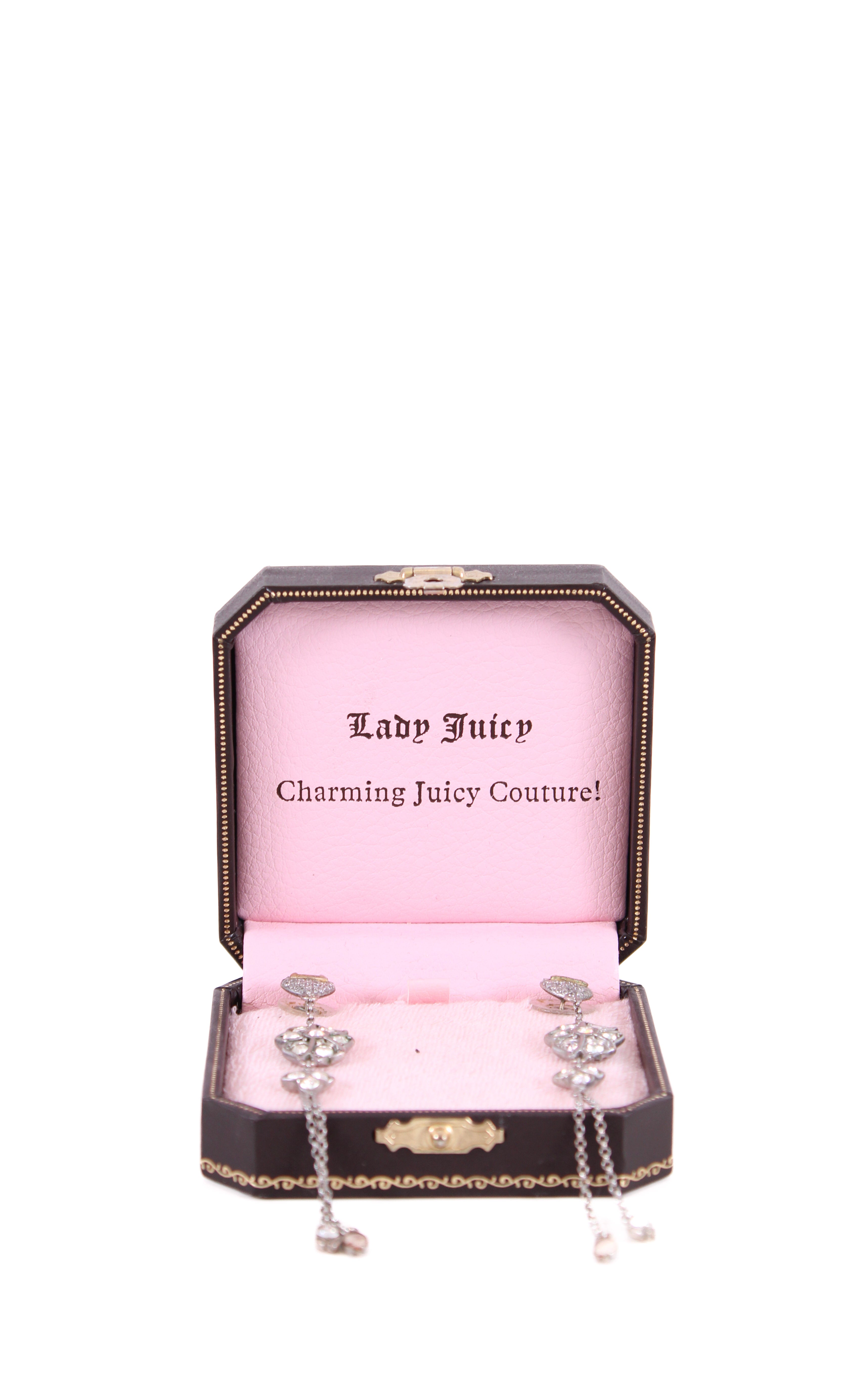 Juicy Couture long diamante flower earings Silver