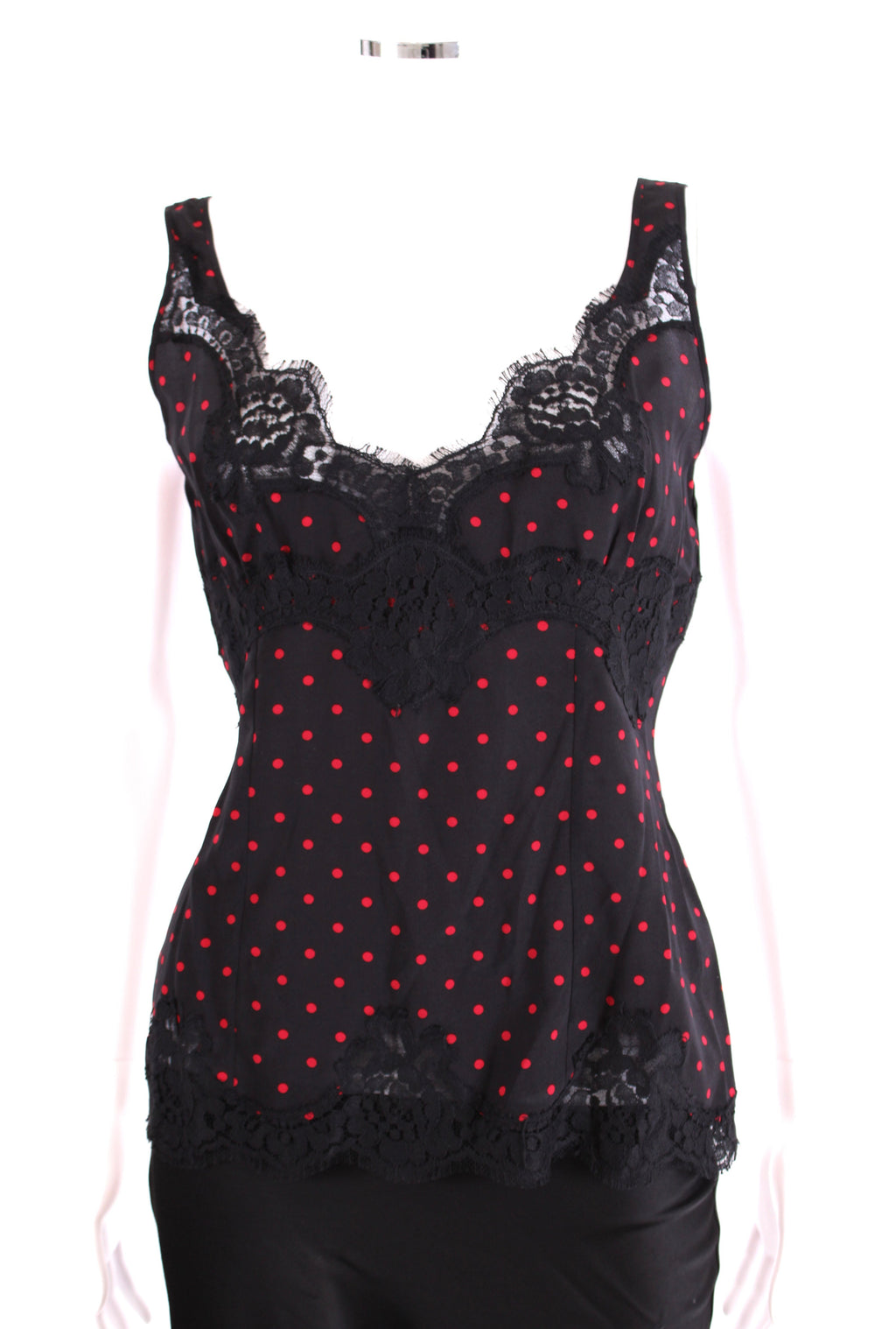 Dolce & Gabbana Lace Trim Polka Dot Camisole Black/ Red S