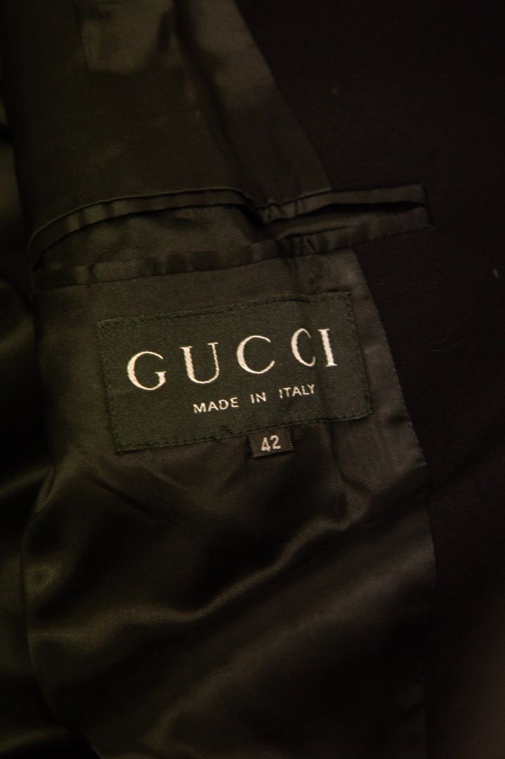 Gucci Belted Leather Trim Coat Black M