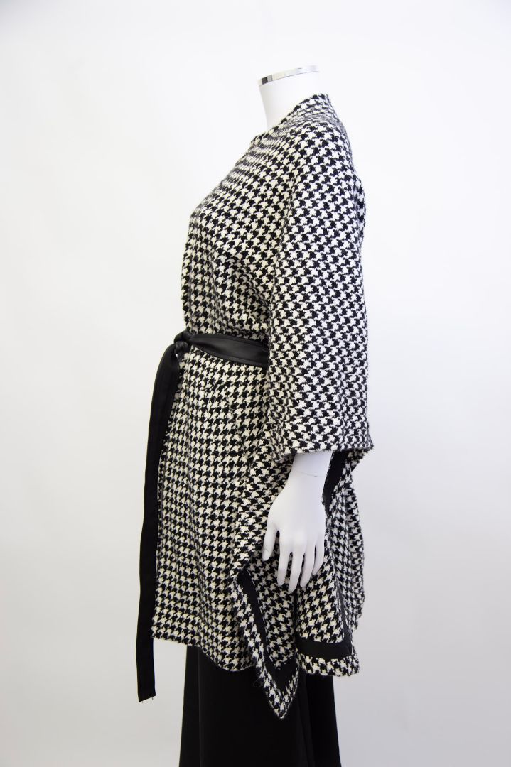 Maje Houndstooth Belted Cape Cream/ Black O/S