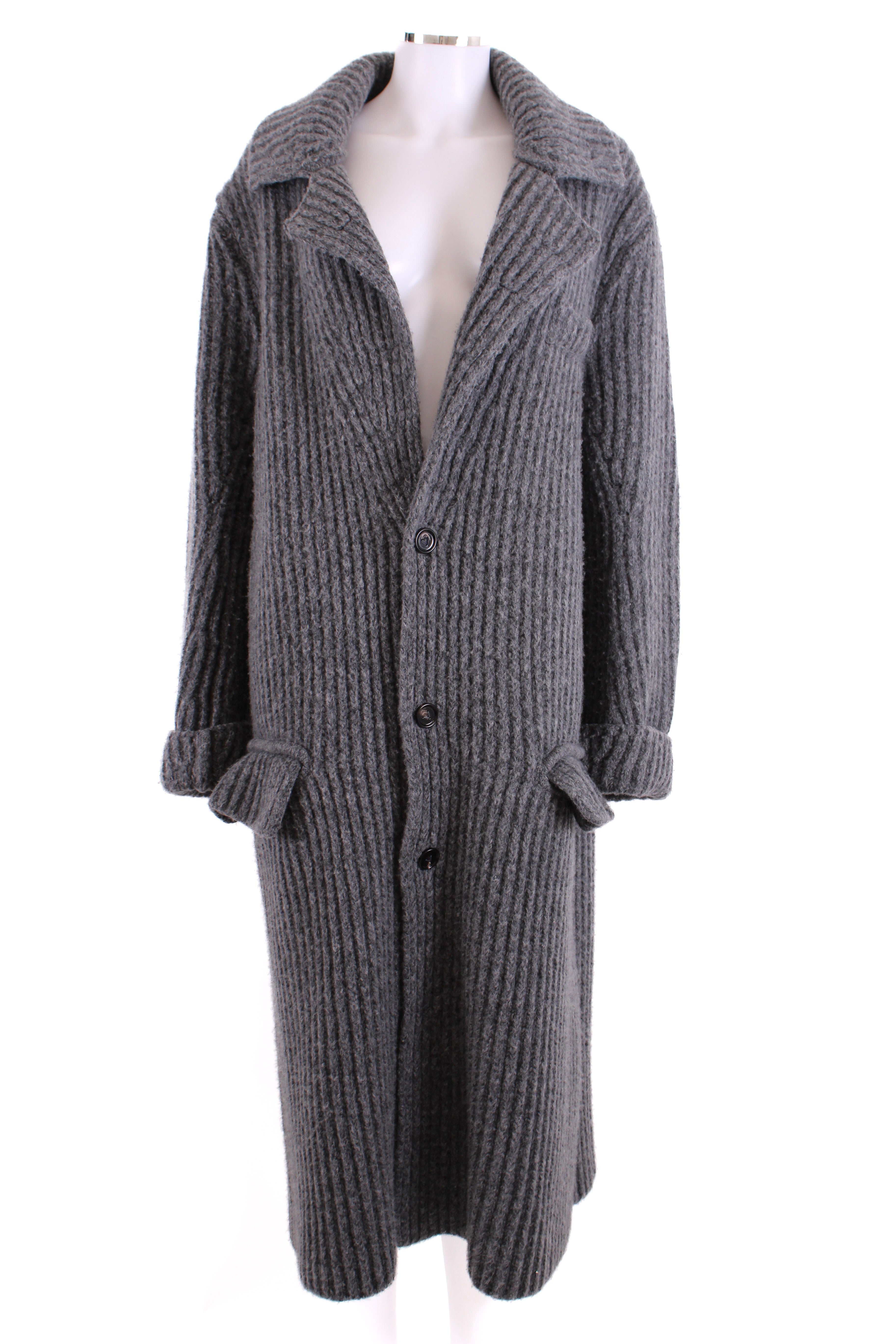 Bottega Venetta Long Knitted Coat Grey