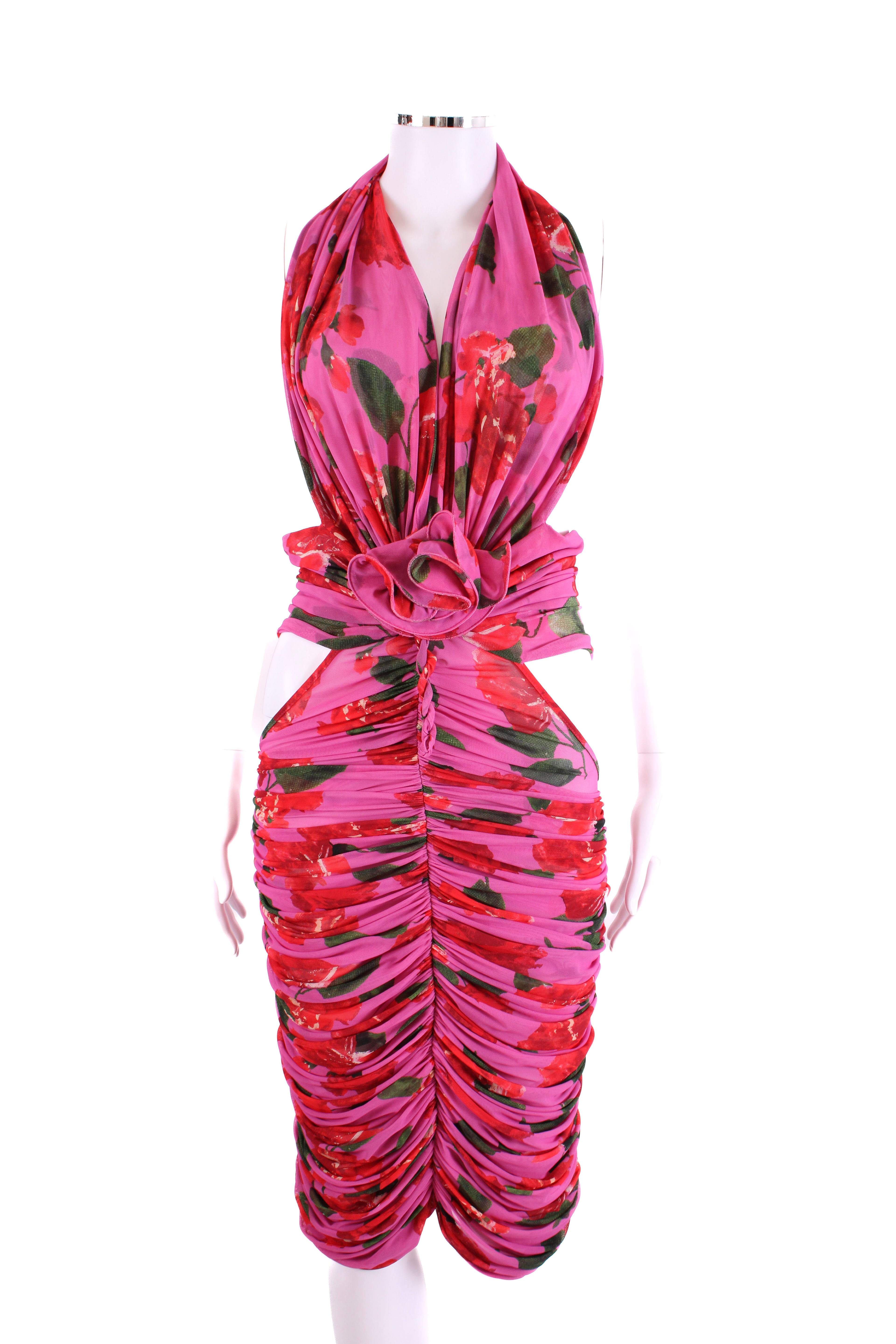 Magda Butrym Halter Neck Floral Dress Pink/ Red S