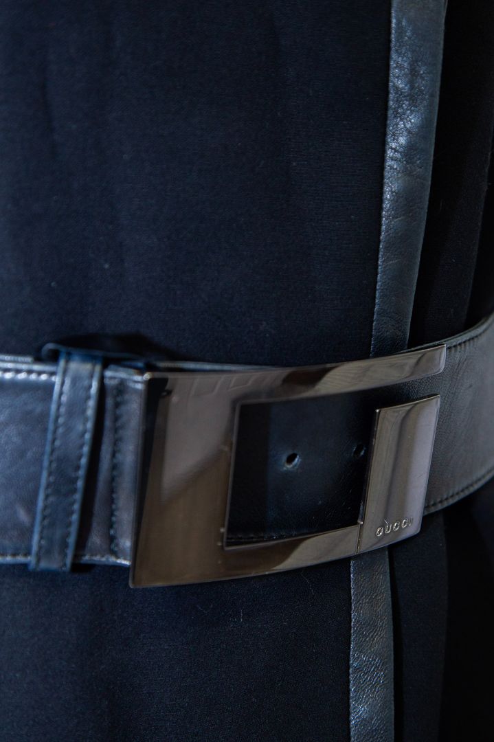 Gucci Belted Leather Trim Coat Black M