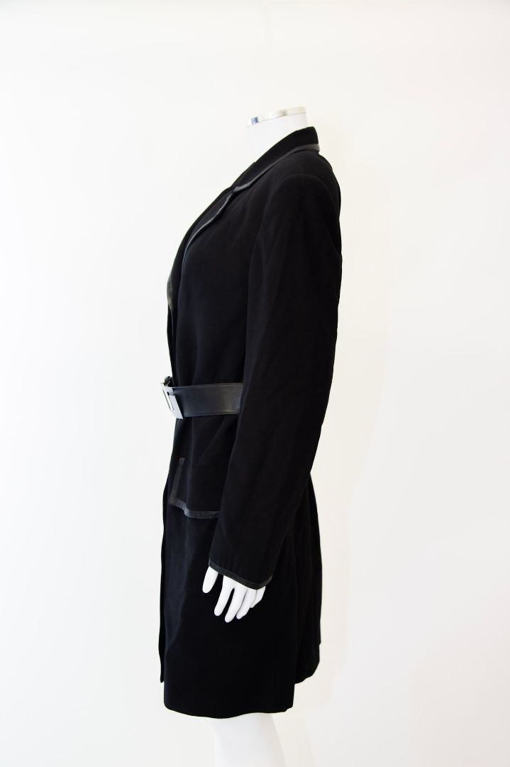 Gucci Belted Leather Trim Coat Black M