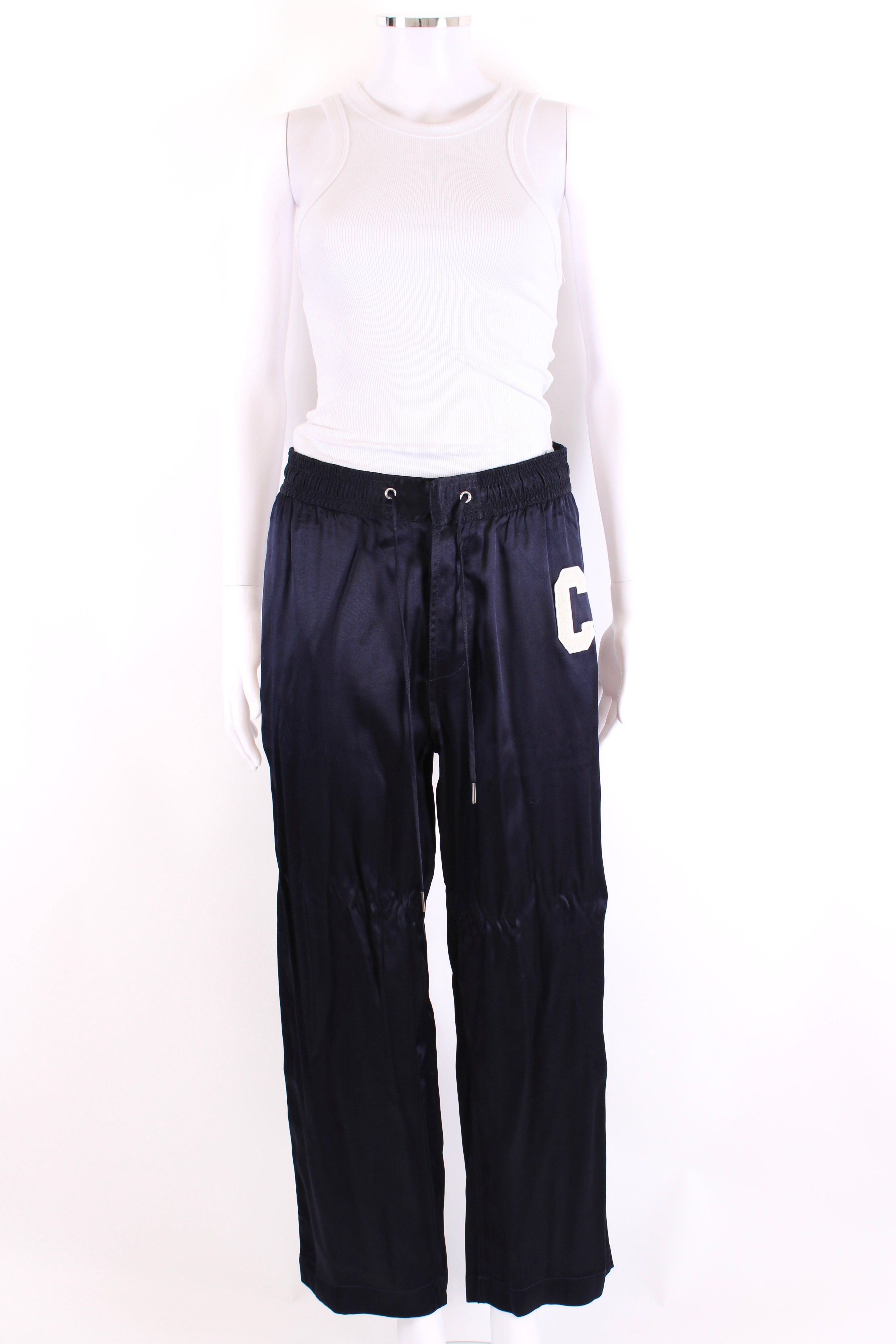 Celine C Logo Satin Trousers Navy/ Cream M