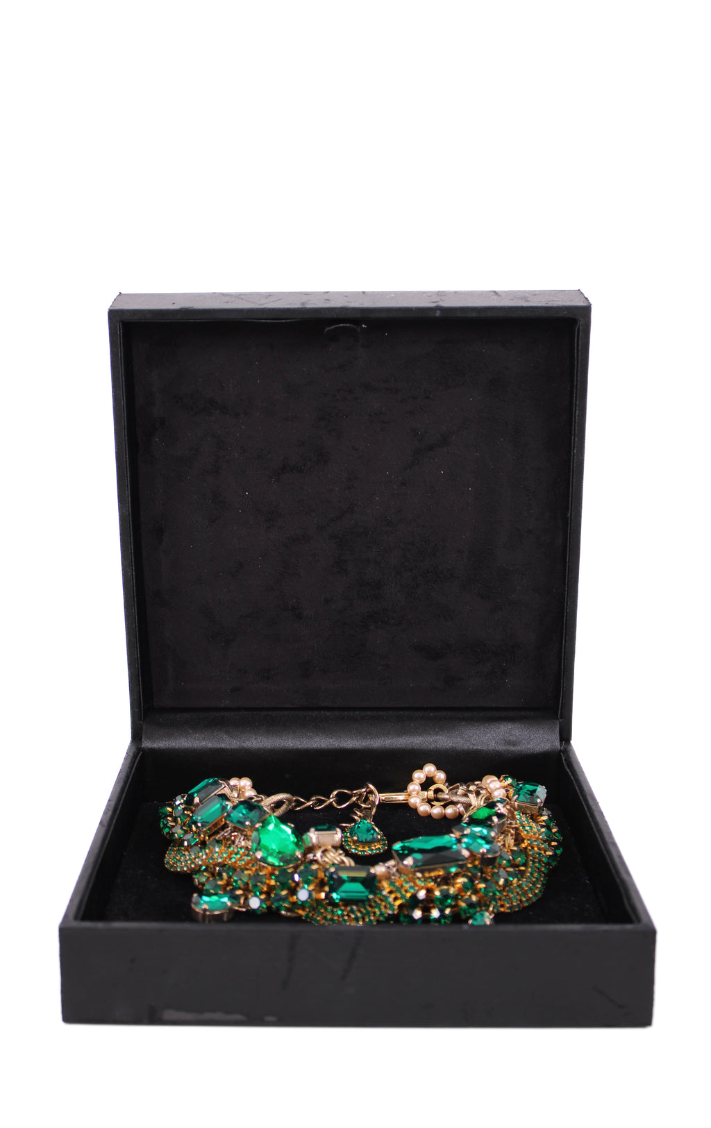 Dolce & Gabbana Costume Crystal/ Pearl Embellished Necklace Emerald Green