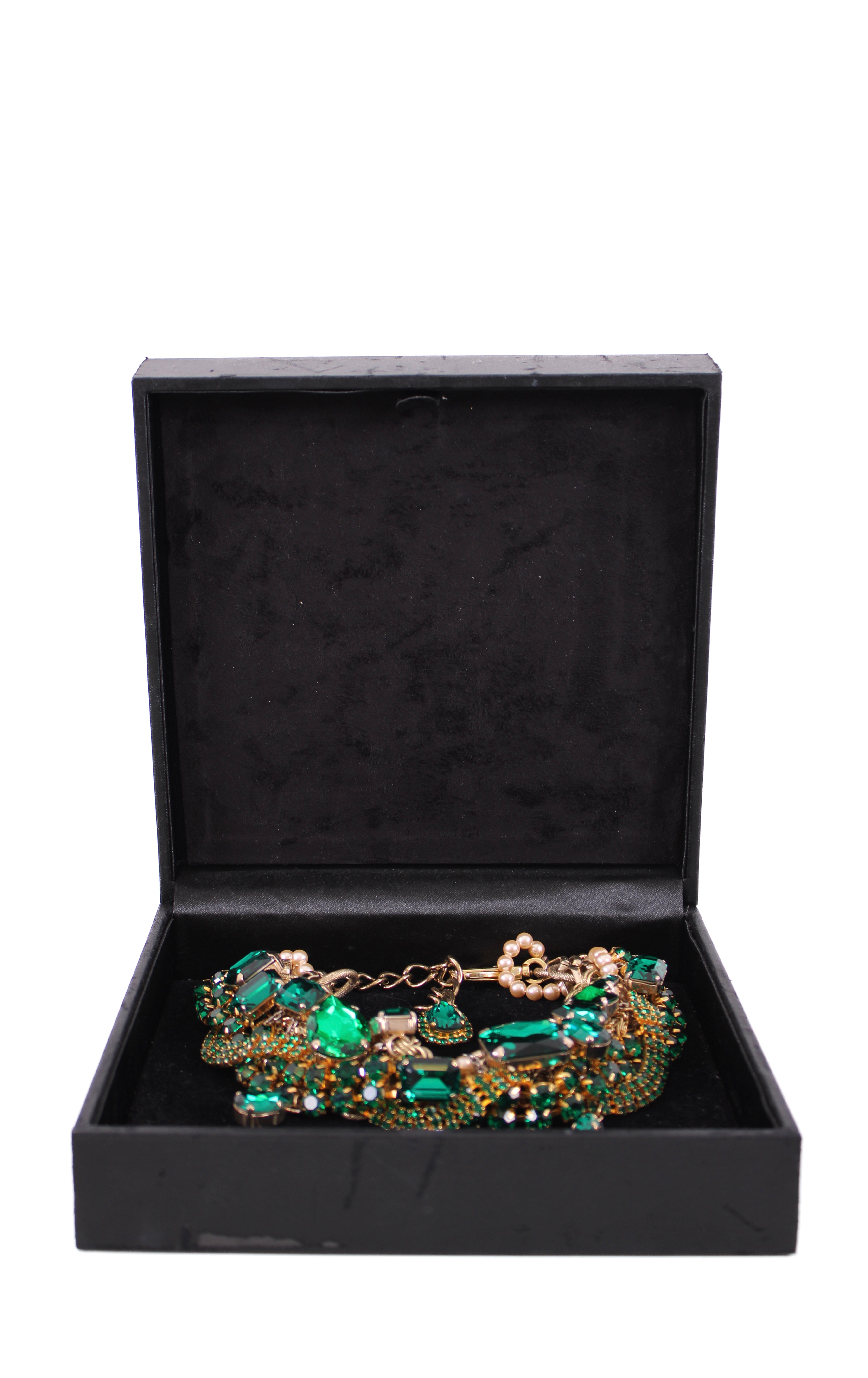 Dolce & Gabbana Costume Crystal/ Pearl Embellished Necklace Emerald Green