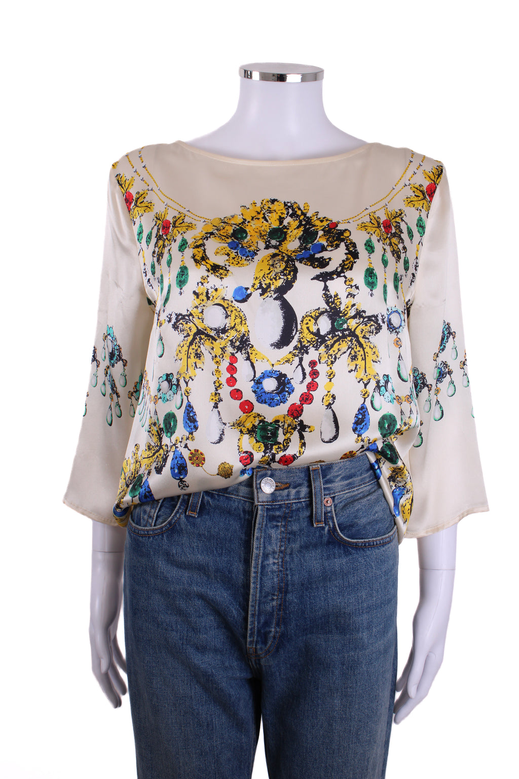 Blumarine L/S Jewell Print Blouse Cream/ Yellow 14