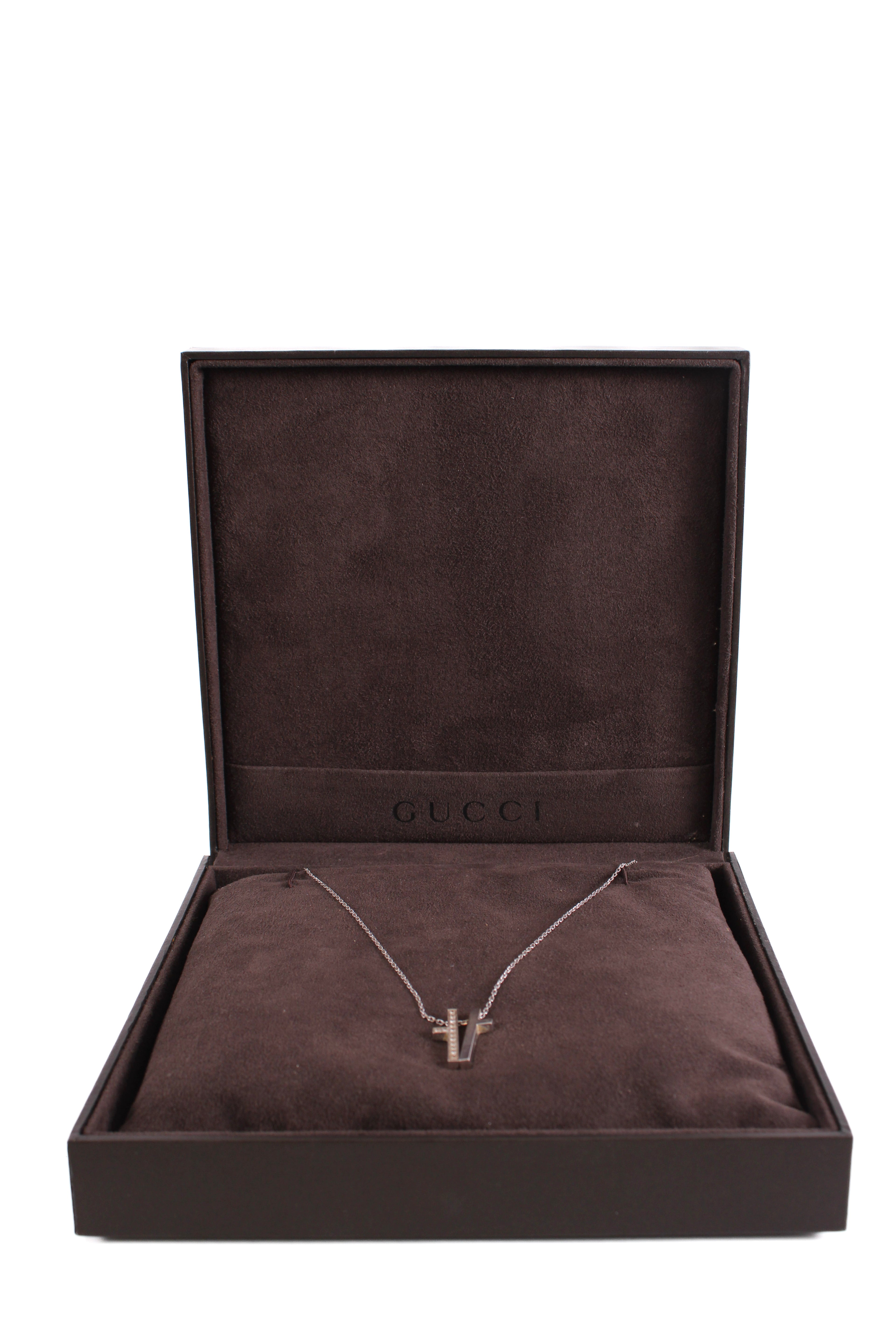 Gucci Diamond Split Cross Necklace 18ct White Gold
